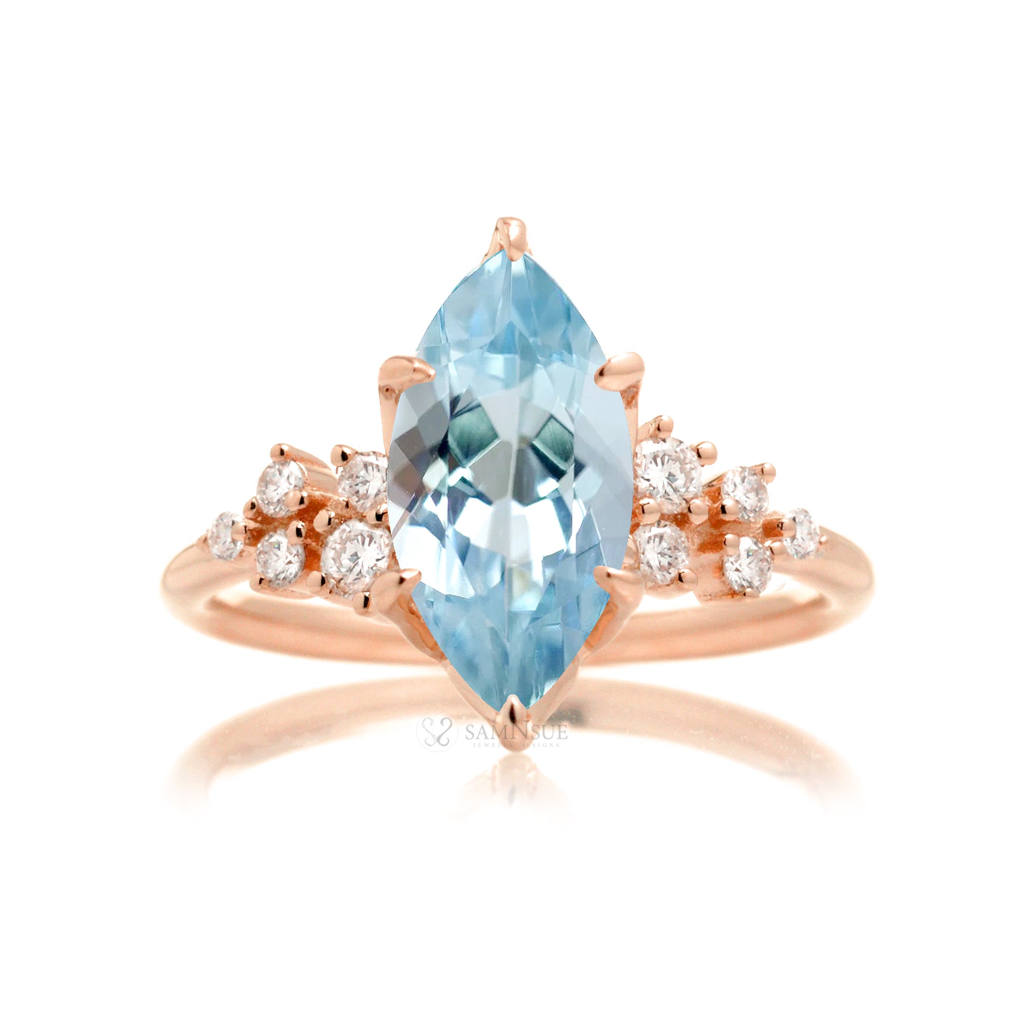 Marquise cut aquamarine diamond stella ring rose gold