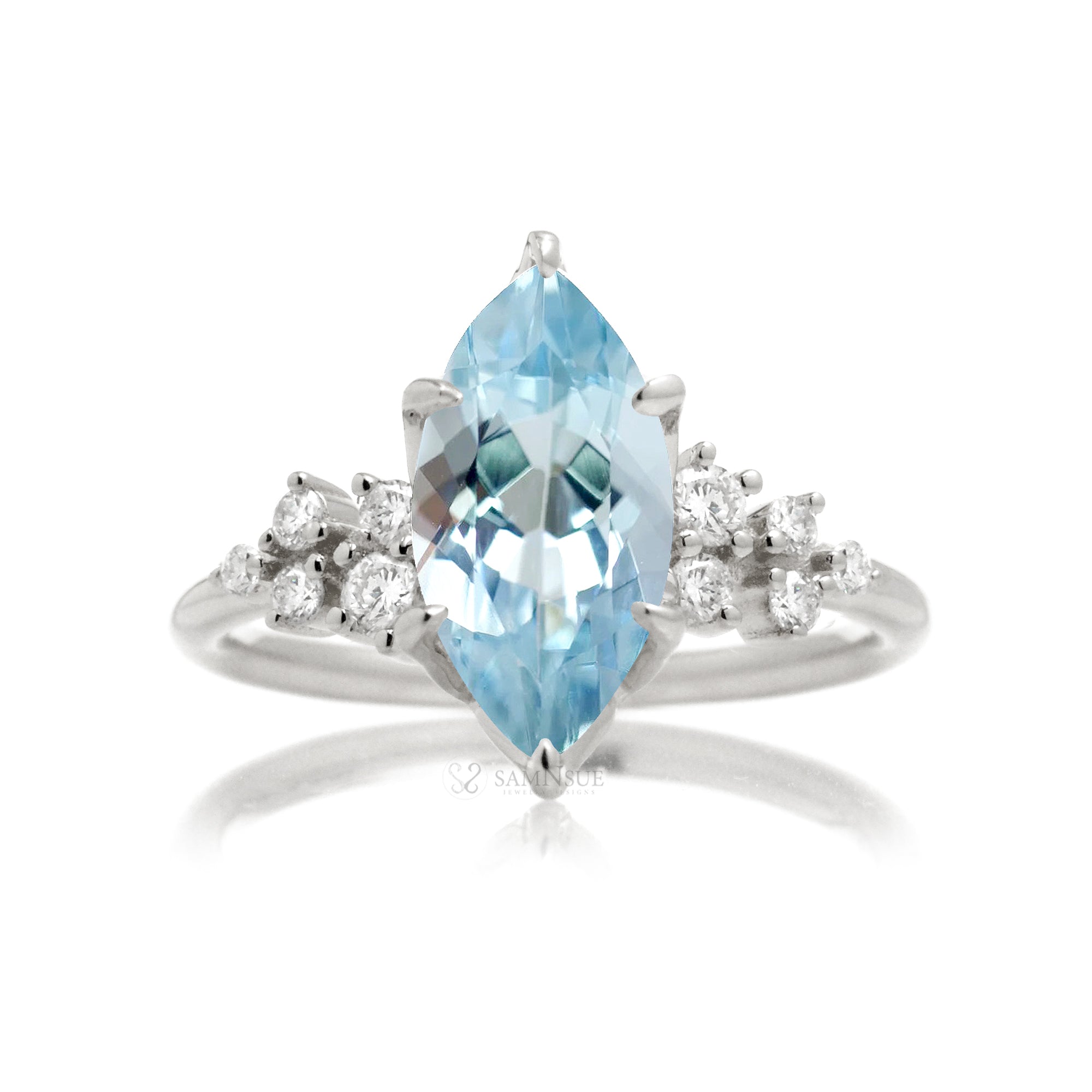 Marquise cut aquamarine diamond stella ring white gold