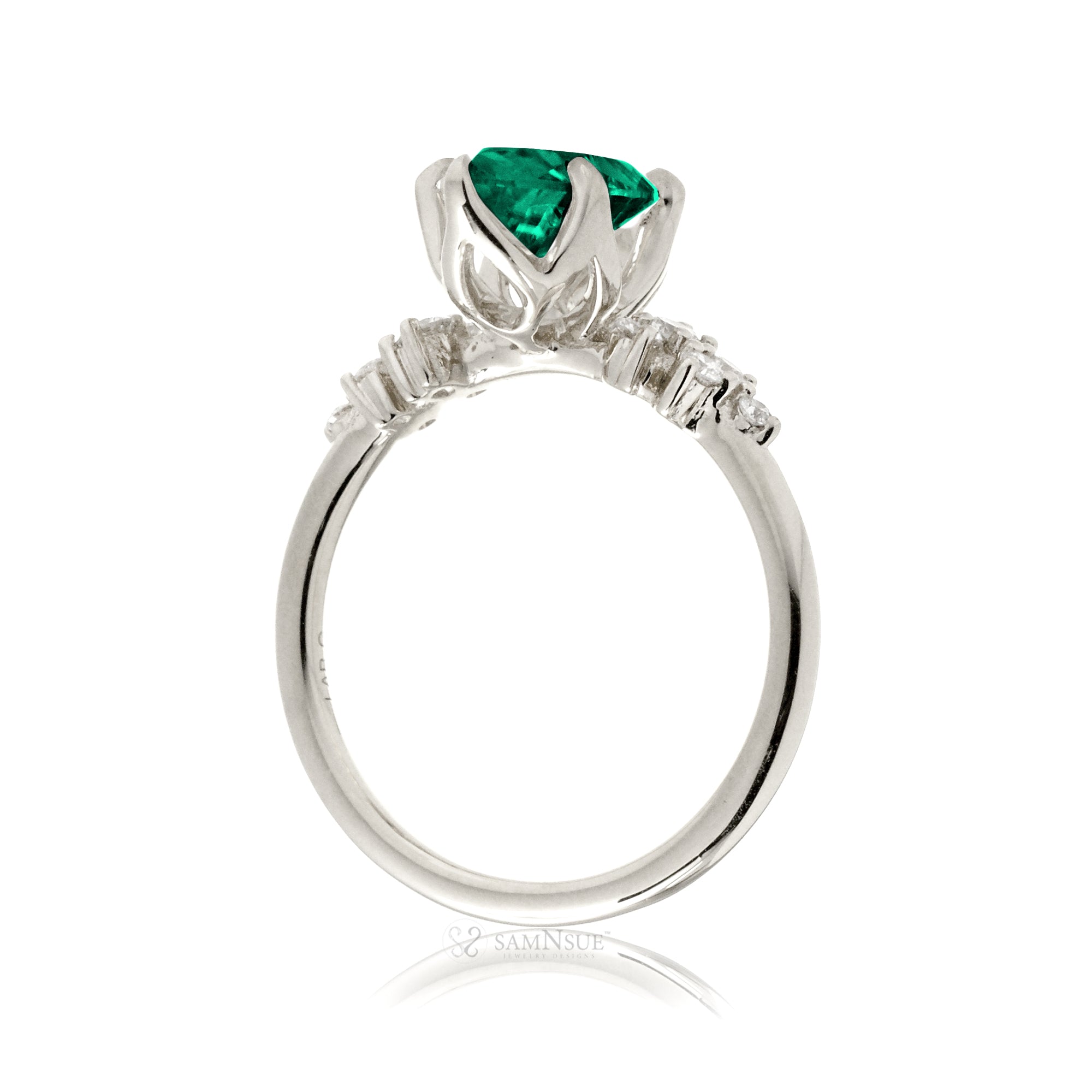 Marquise Cut Green Emerald And Diamond Ring White Gold