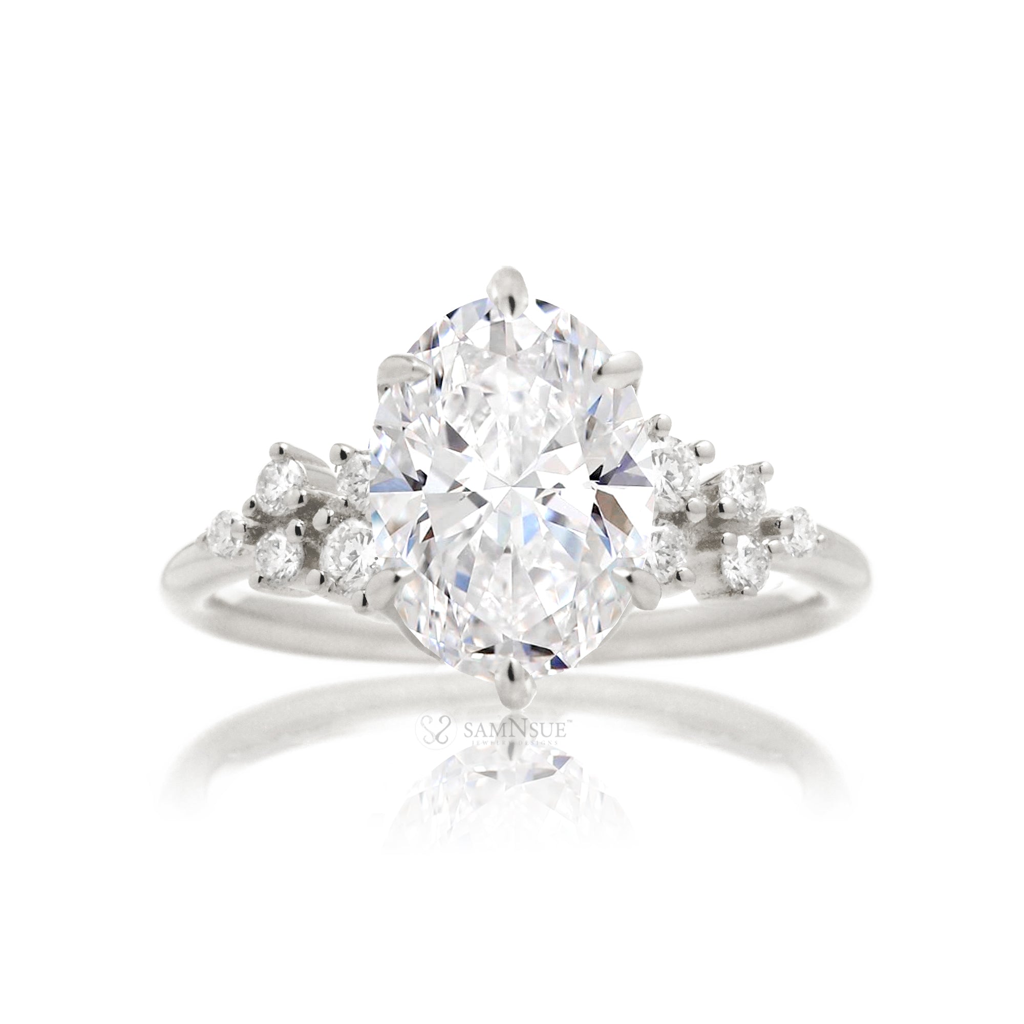 Oval cut diamond engagement ring with white gold