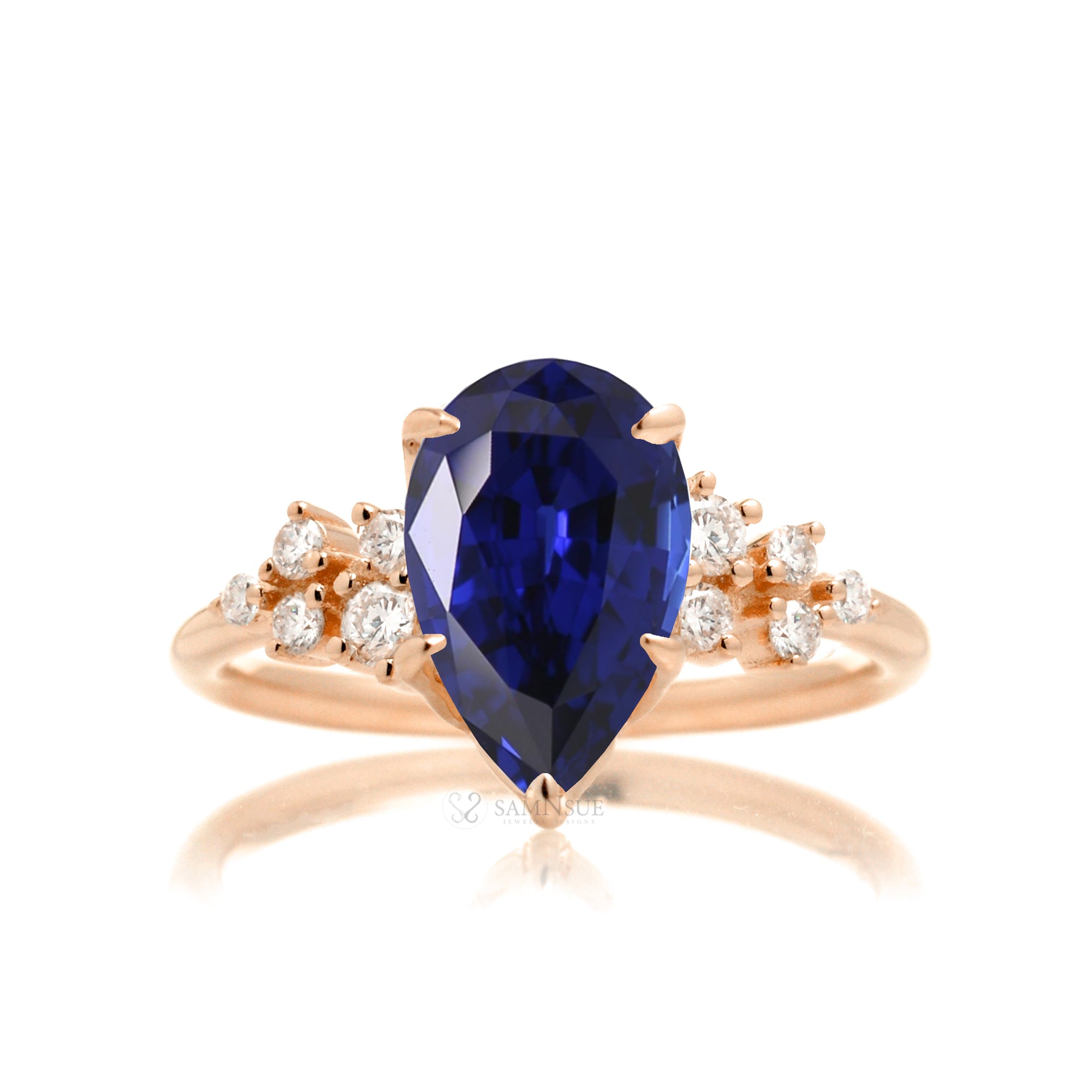Pear sapphire and diamond Stella ring rose gold