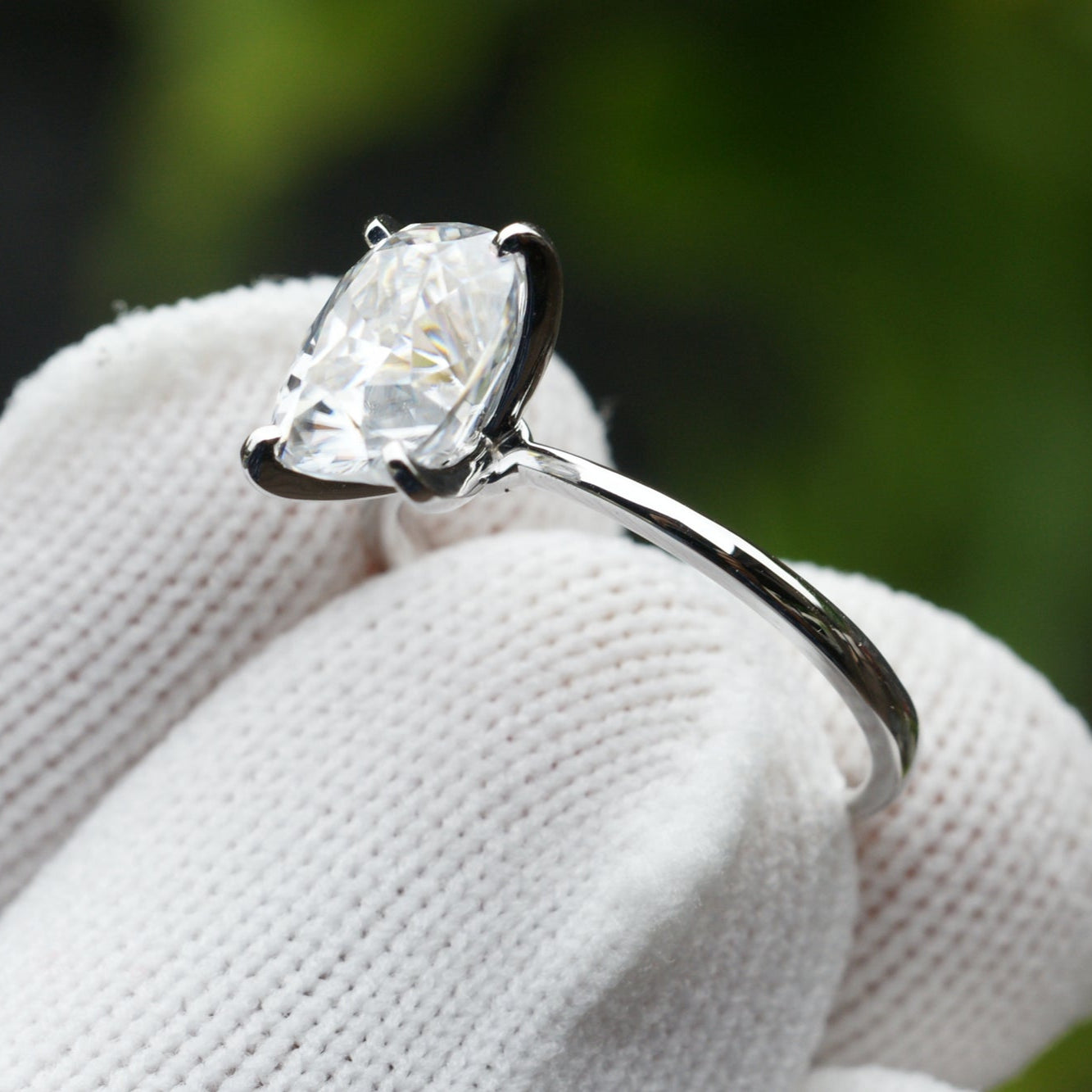 The Adeline Cushion Moissanite 9x7mm 18k white gold