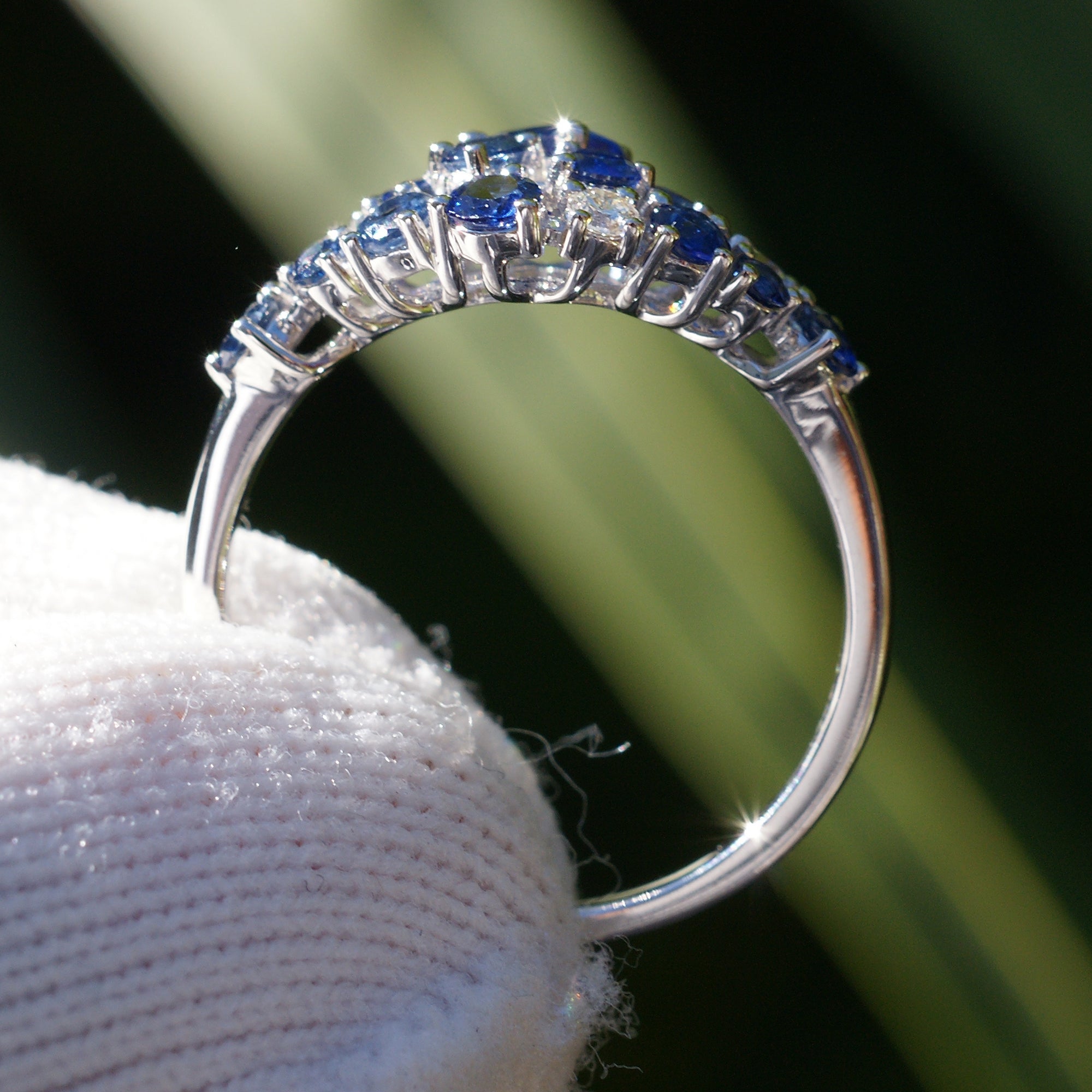 Unique cluster of sapphire and diamond constellation anniversary band white gold