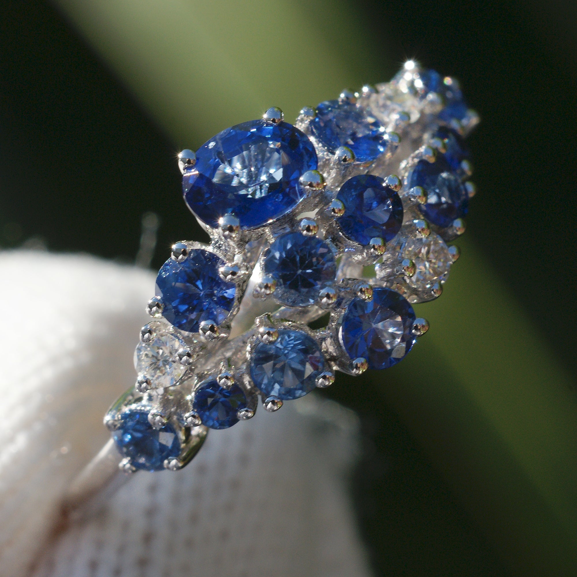 Unique cluster of sapphire and diamond constellation anniversary band white gold