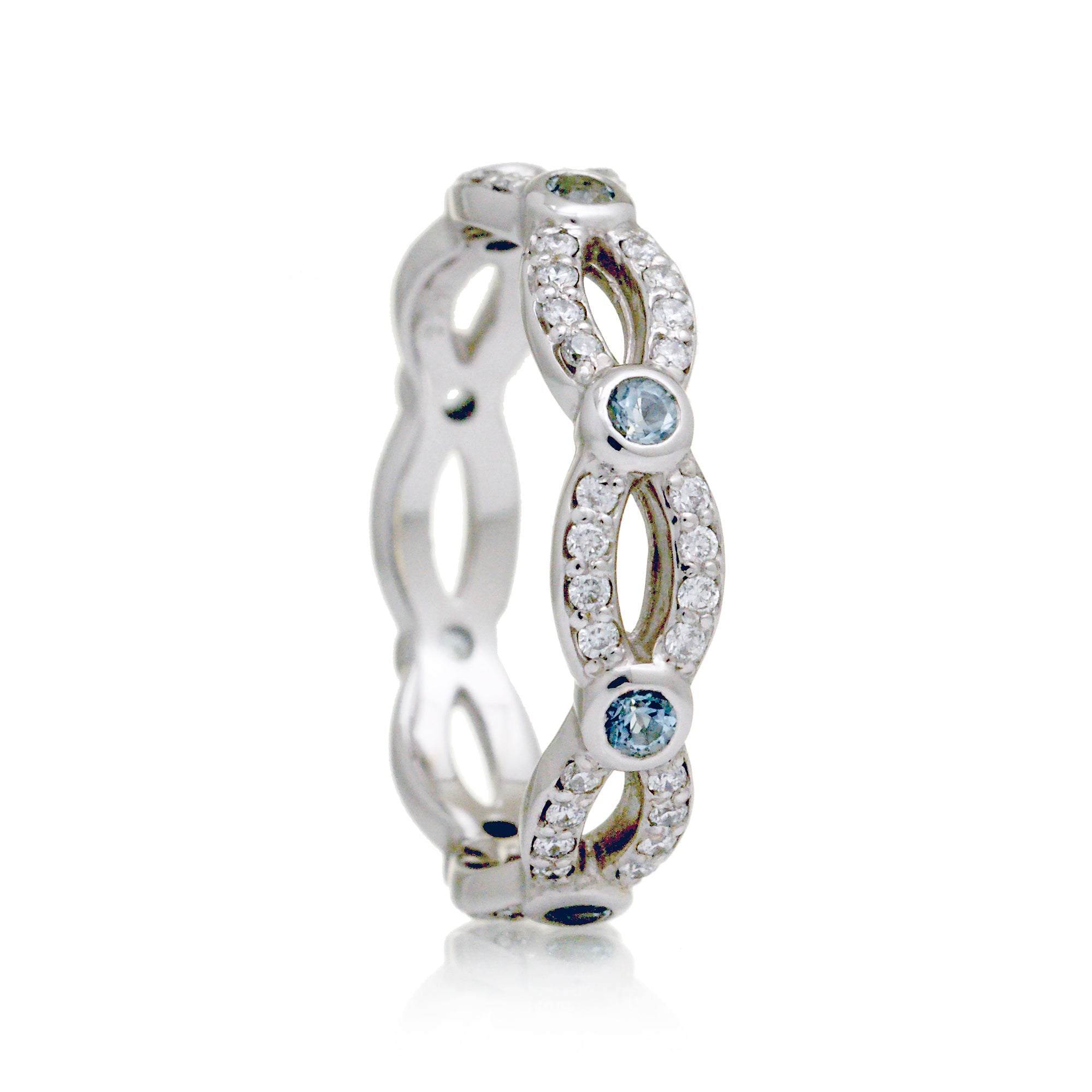 aquamarine and diamond eternity split band style ring