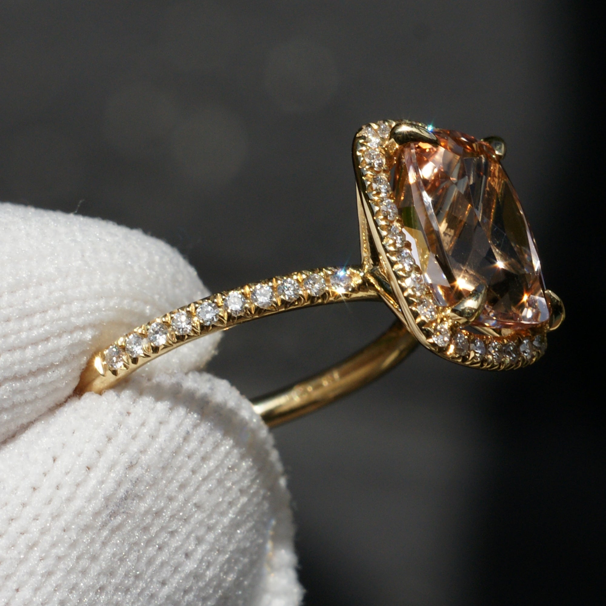 Cushion Morganite Ring 10x8mm 18k Yellow Gold - The Caitlin