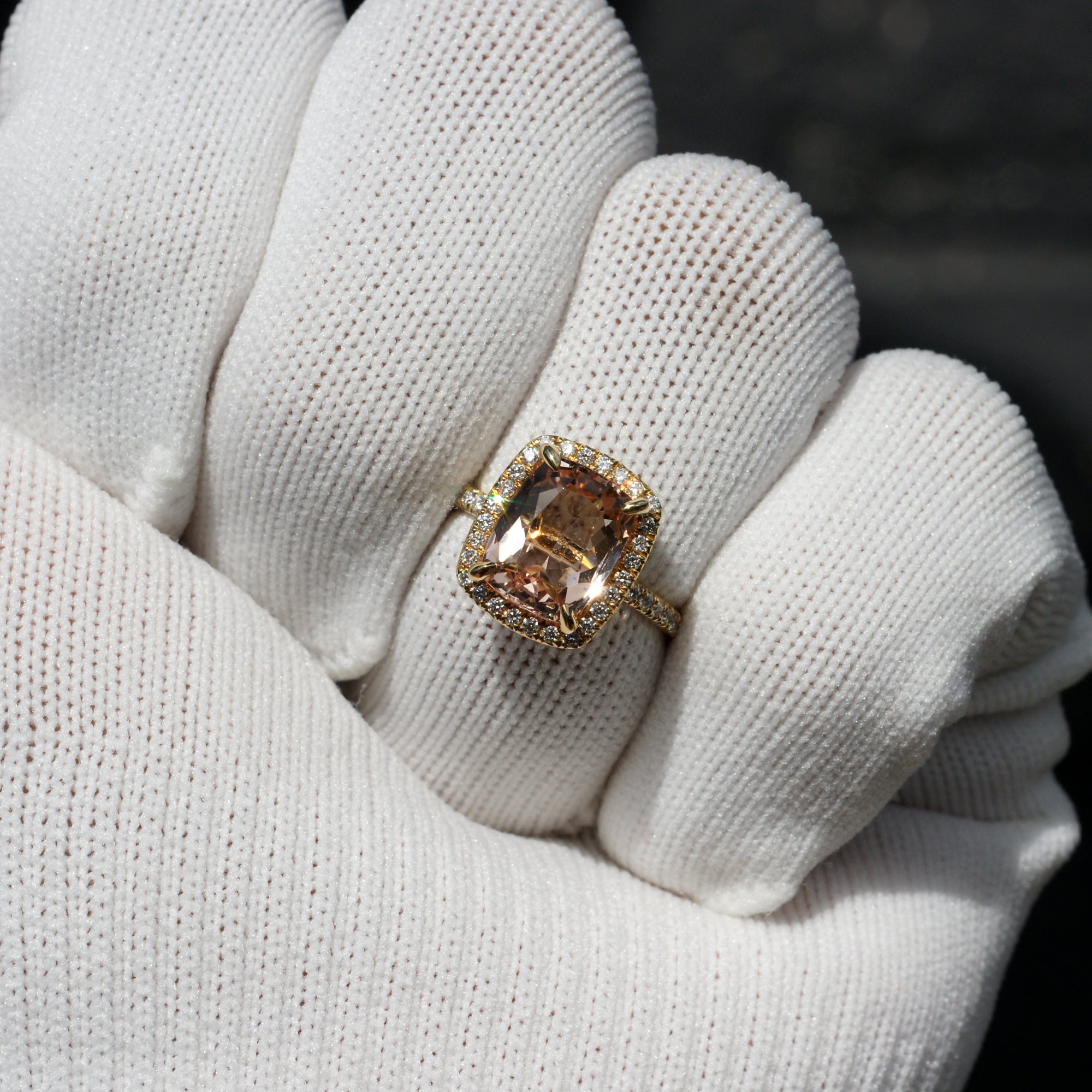 Cushion Morganite Ring 10x8mm 18k Yellow Gold - The Caitlin