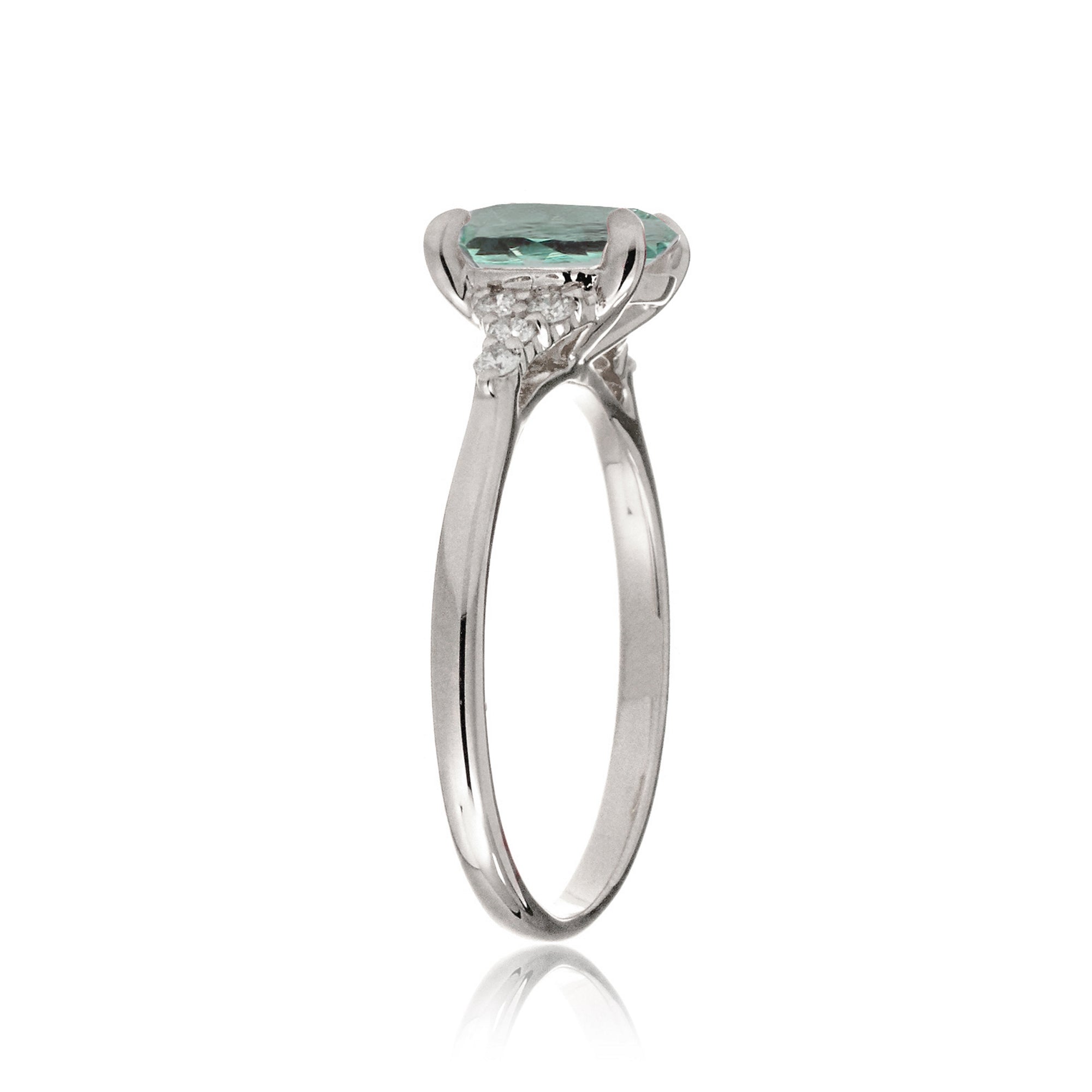 Cushion cut lab-grown green sapphire diamond ring white gold
