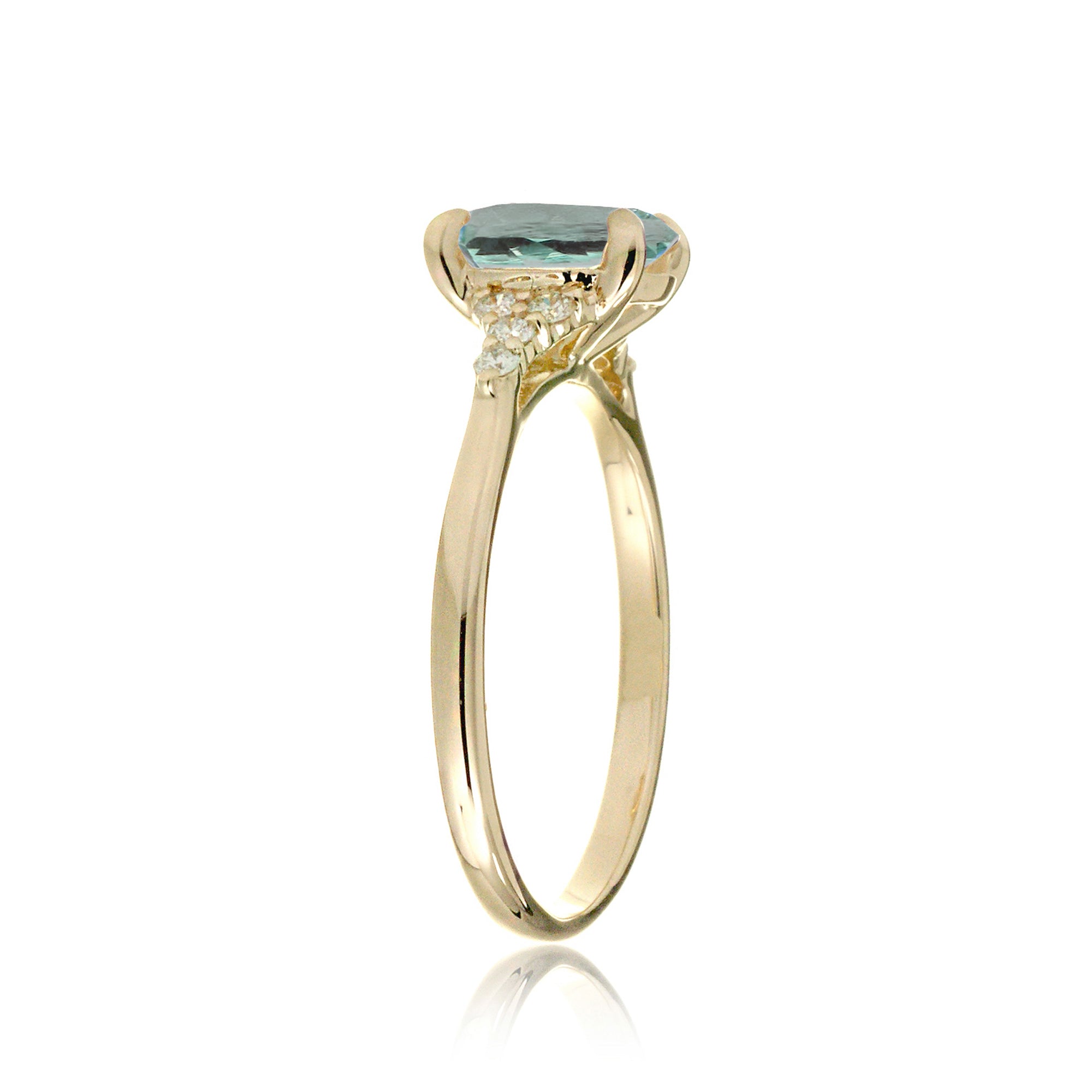 Cushion cut lab-grown green sapphire diamond ring yellow gold
