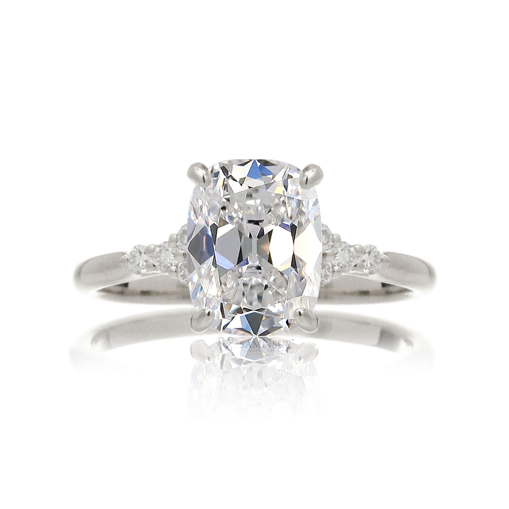 Cushion old mine cut diamond engagement ring the Chloe white gold