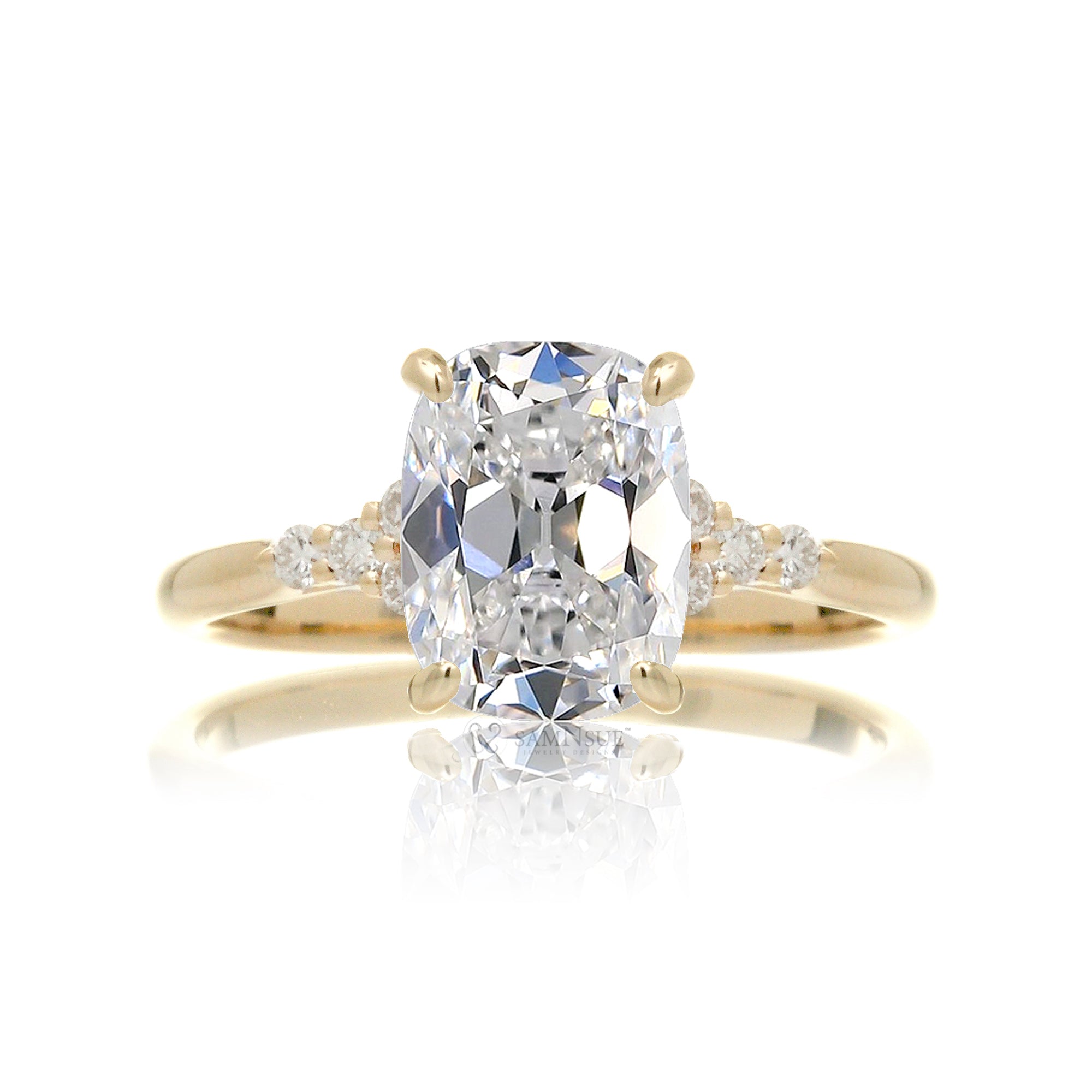 Cushion old mine cut diamond engagement ring the Chloe yellow gold
