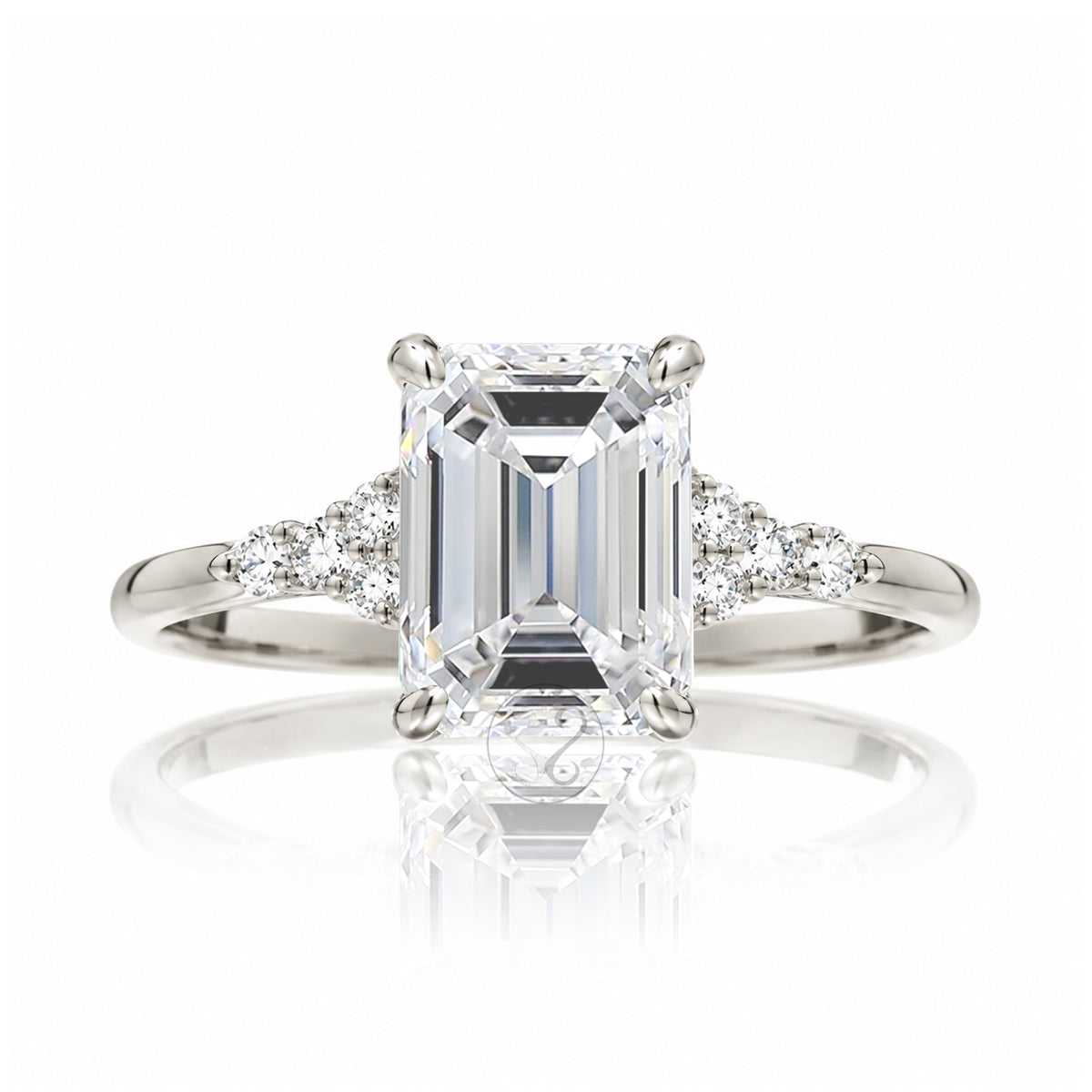 Step Cut Riing Emerald Cut Solitaire Diamond Engagement Ring Diamond Accent