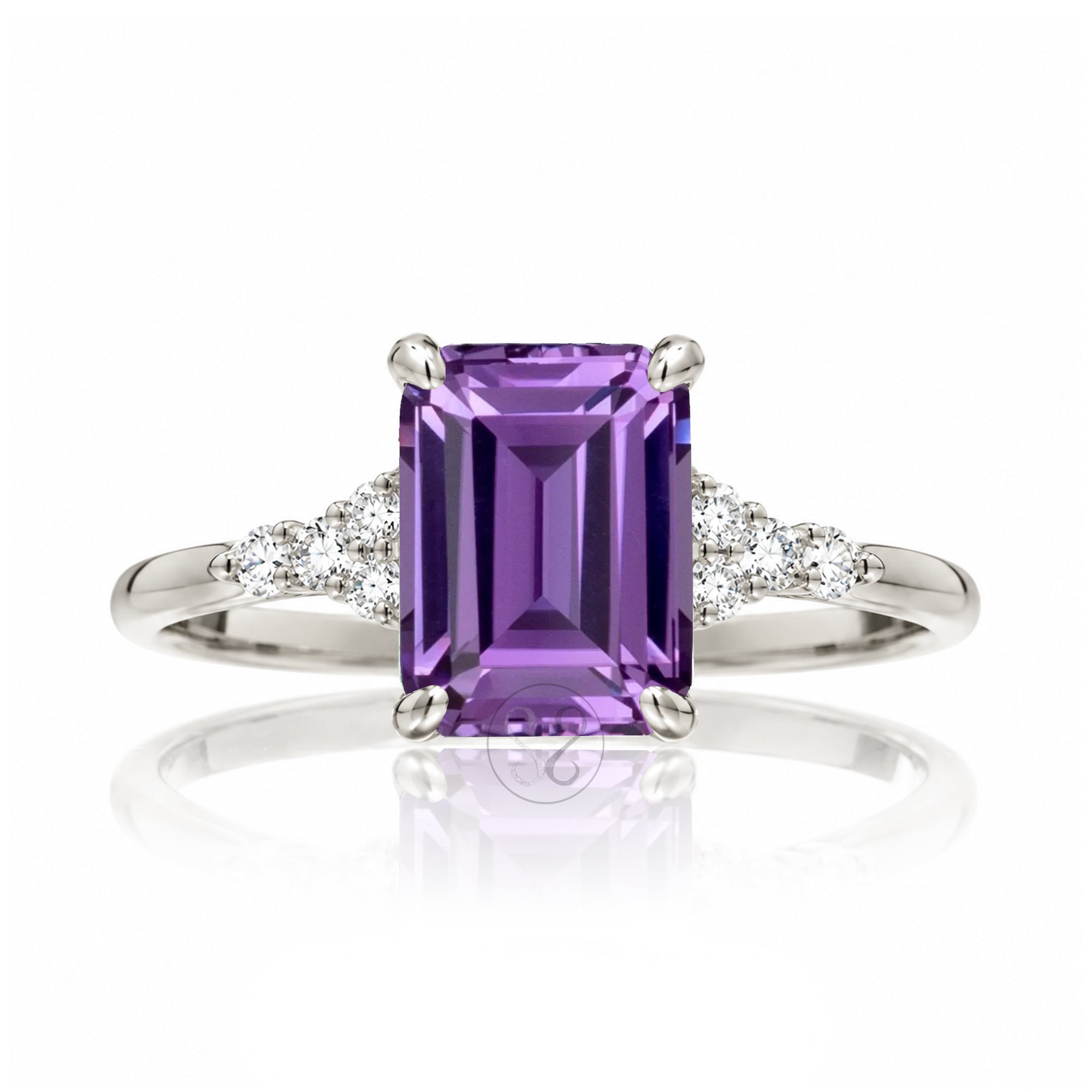 The Chloe Emerald Step Cut Amethyst Ring