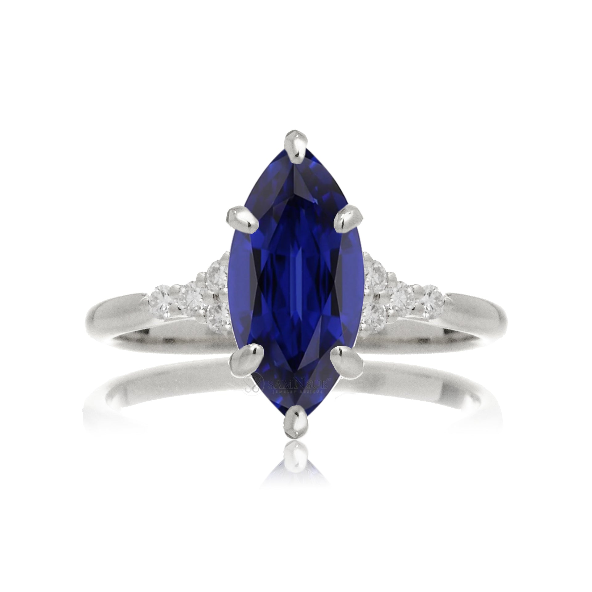 The Chloe Marquise Cut Blue Sapphire And Diamond Engagement Ring