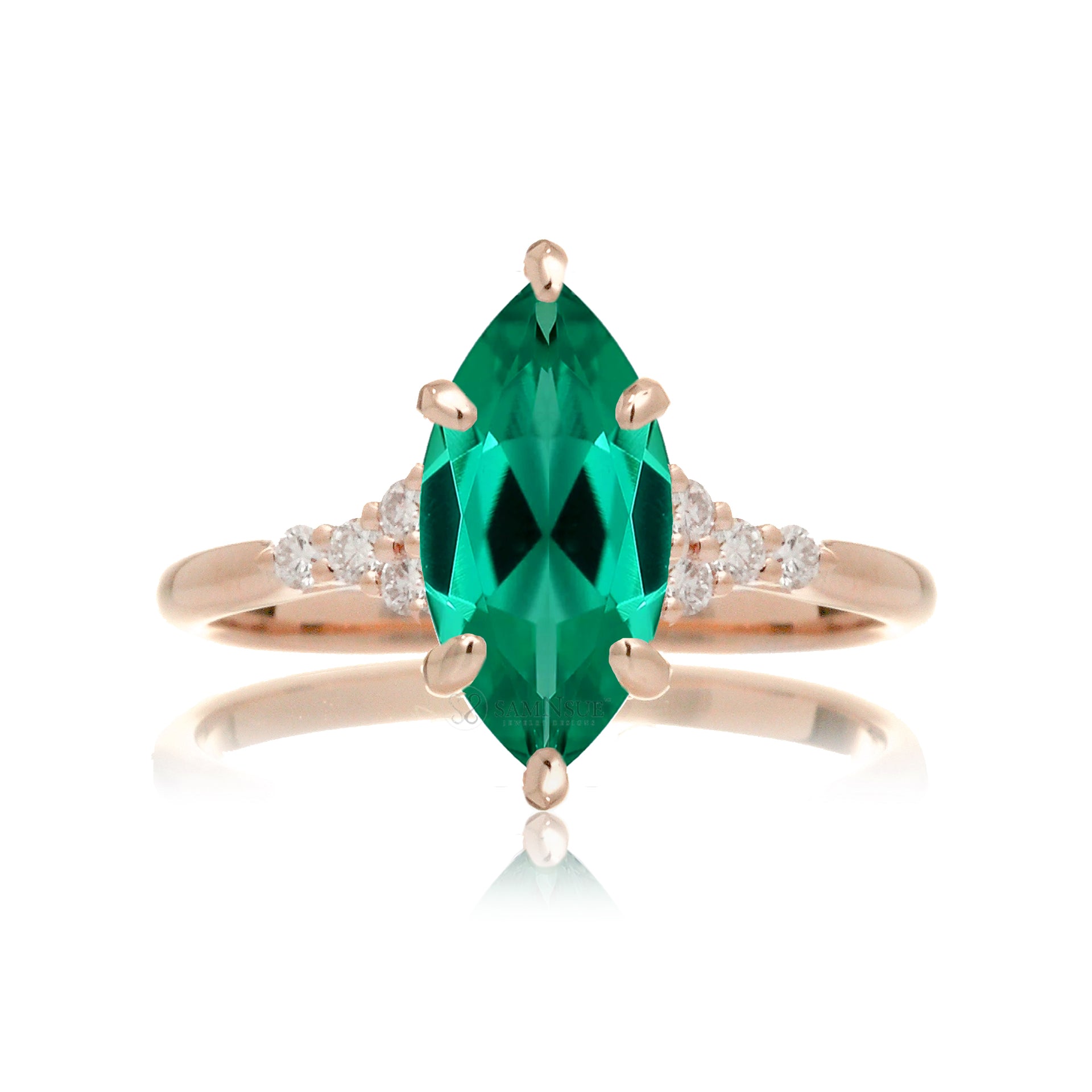 The Chloe Marquise Cut Green Emerald and Diamond Engagement Ring Platinum / 15x7 / LAB-Grown