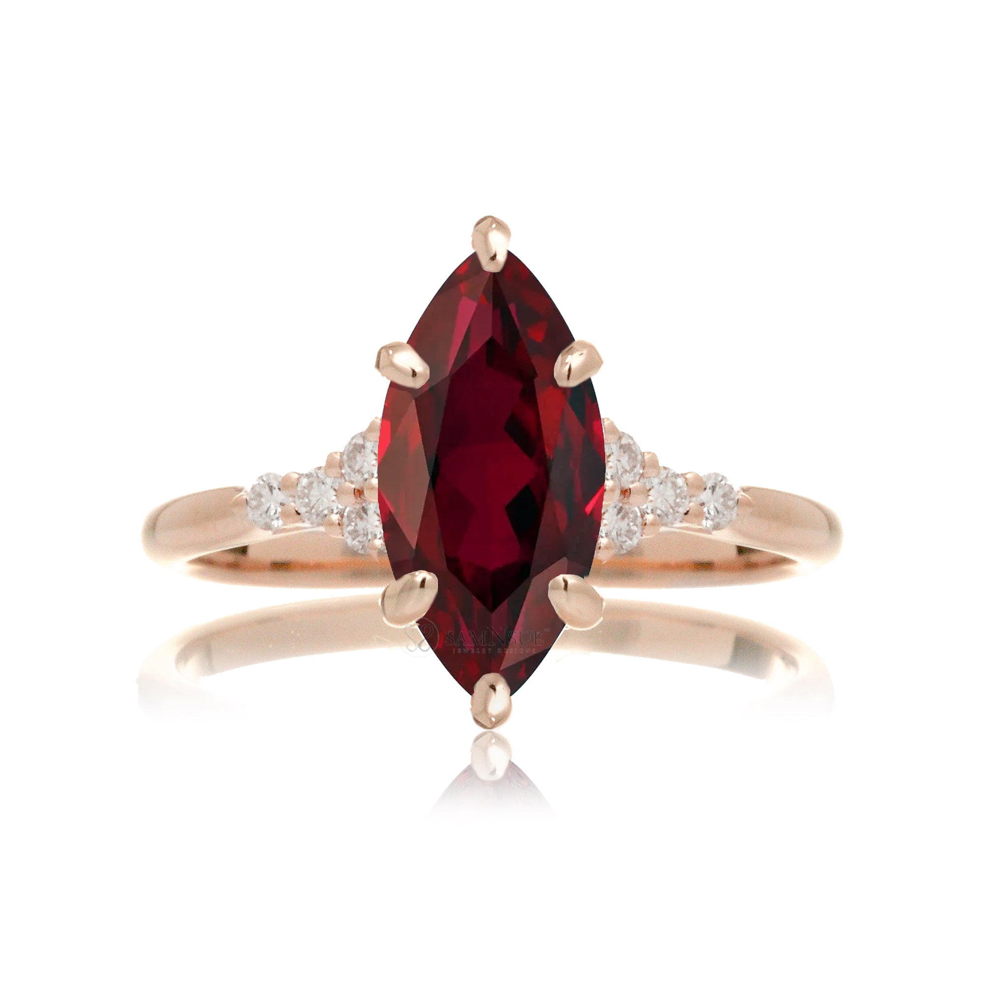 Marquise ruby and diamond three stone ring in rose gold - the Chloe Ring