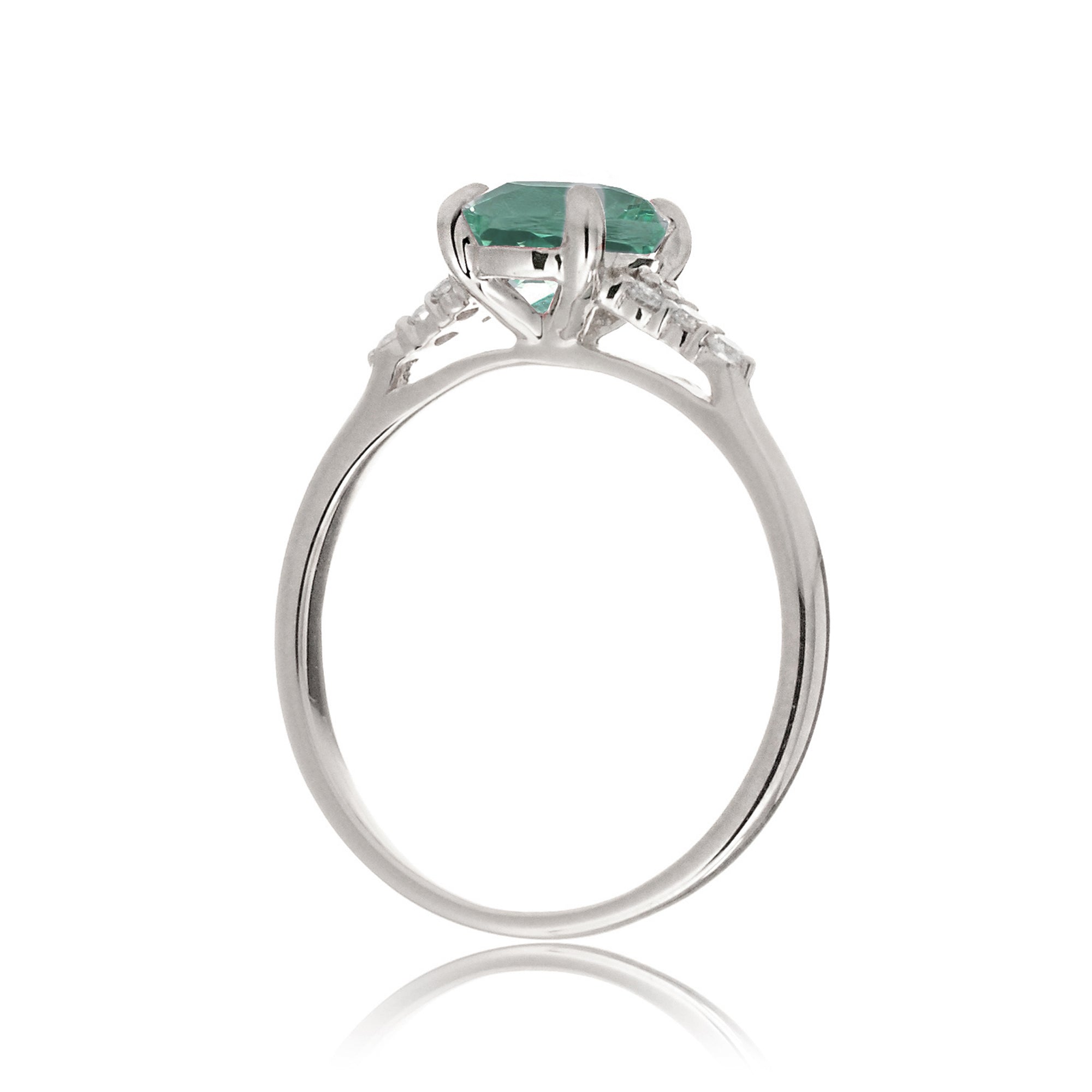 Pear cut green sapphire and diamond engagement ring in white  gold - the Chloe lab-grown