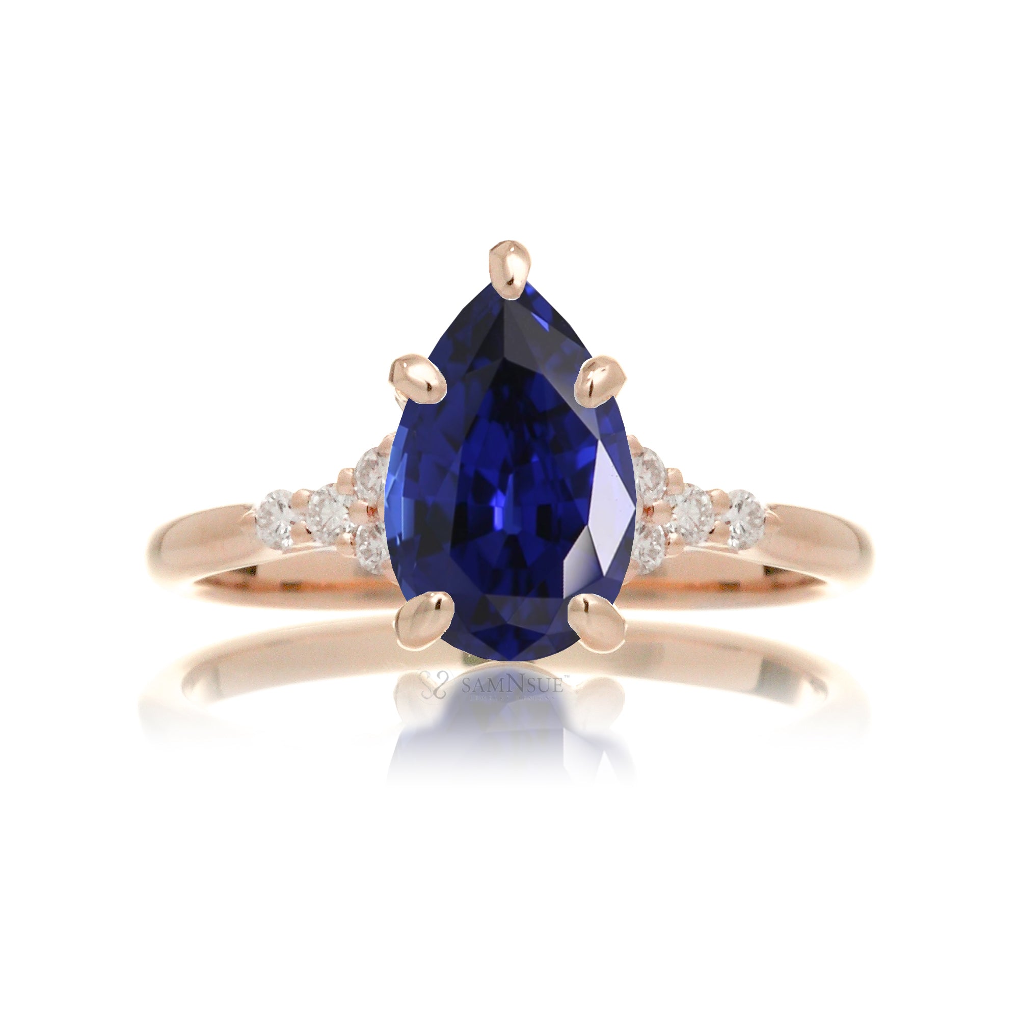 Pear shape blue sapphire diamond ring in rose gold - the Chloe lab-grown