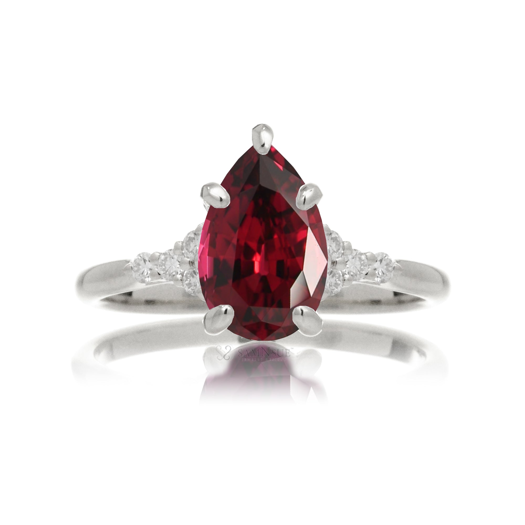 Pear cut ruby and diamond engagement ring in white gold - the Chloe lab-grown