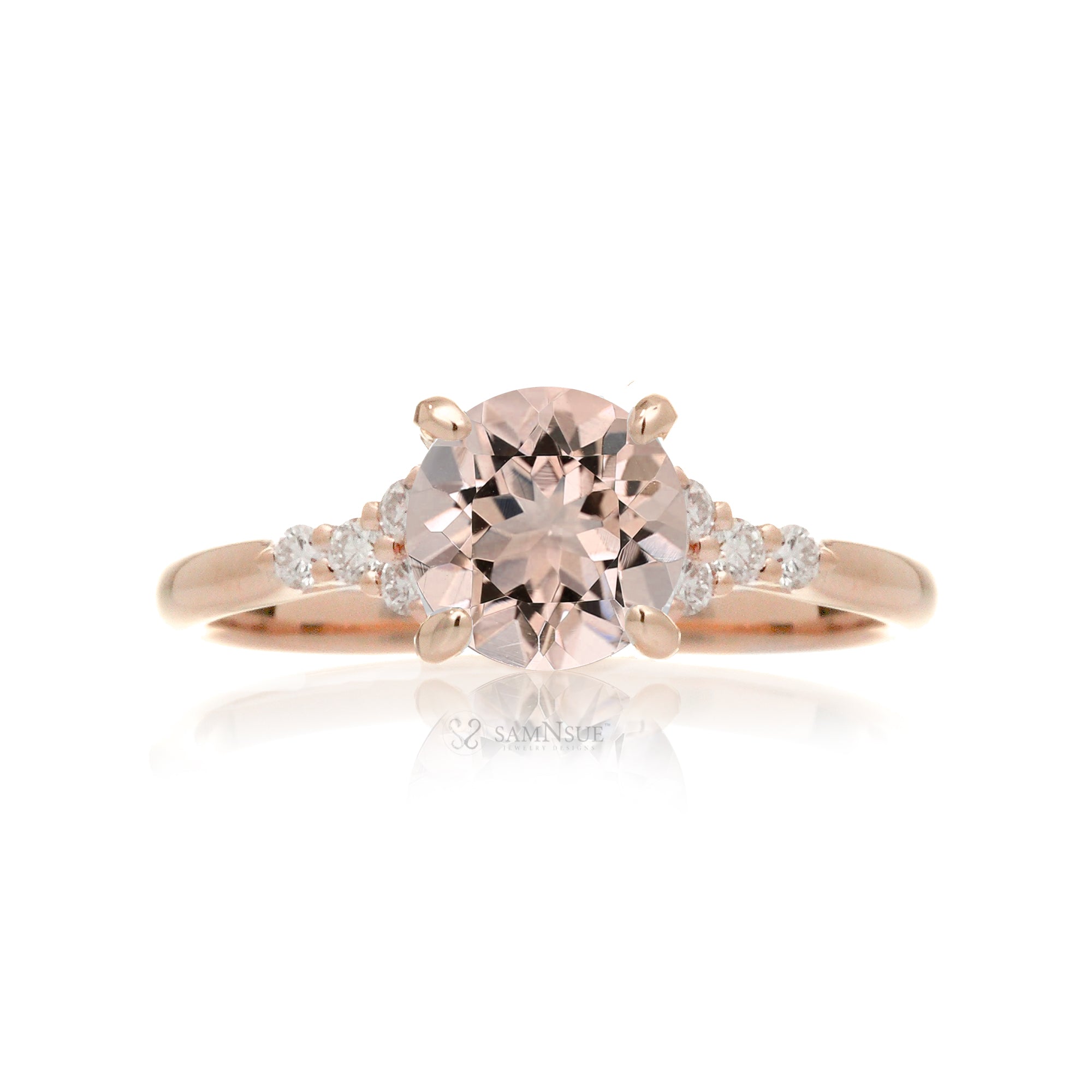 Round morganite ring with diamond accent in rose gold