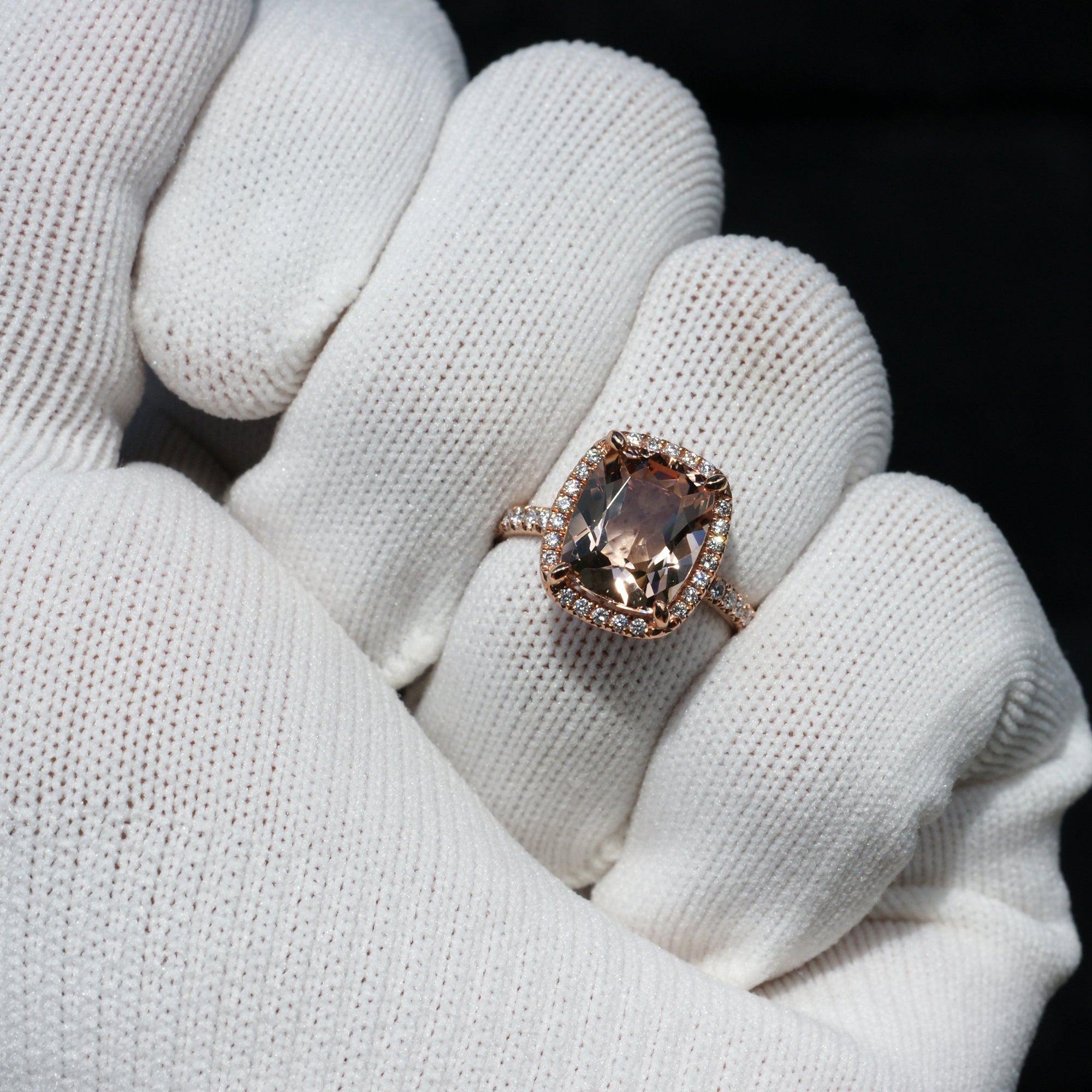 Cushion Morganite Ring 14k Rose Gold 11x9mm - The Drenched