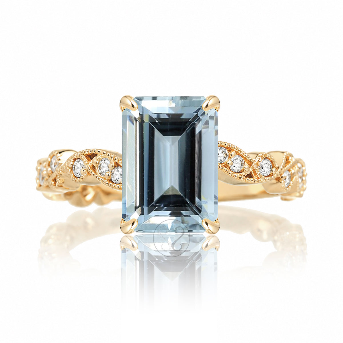 The Elara Emerald Cut Aquamarine Ring