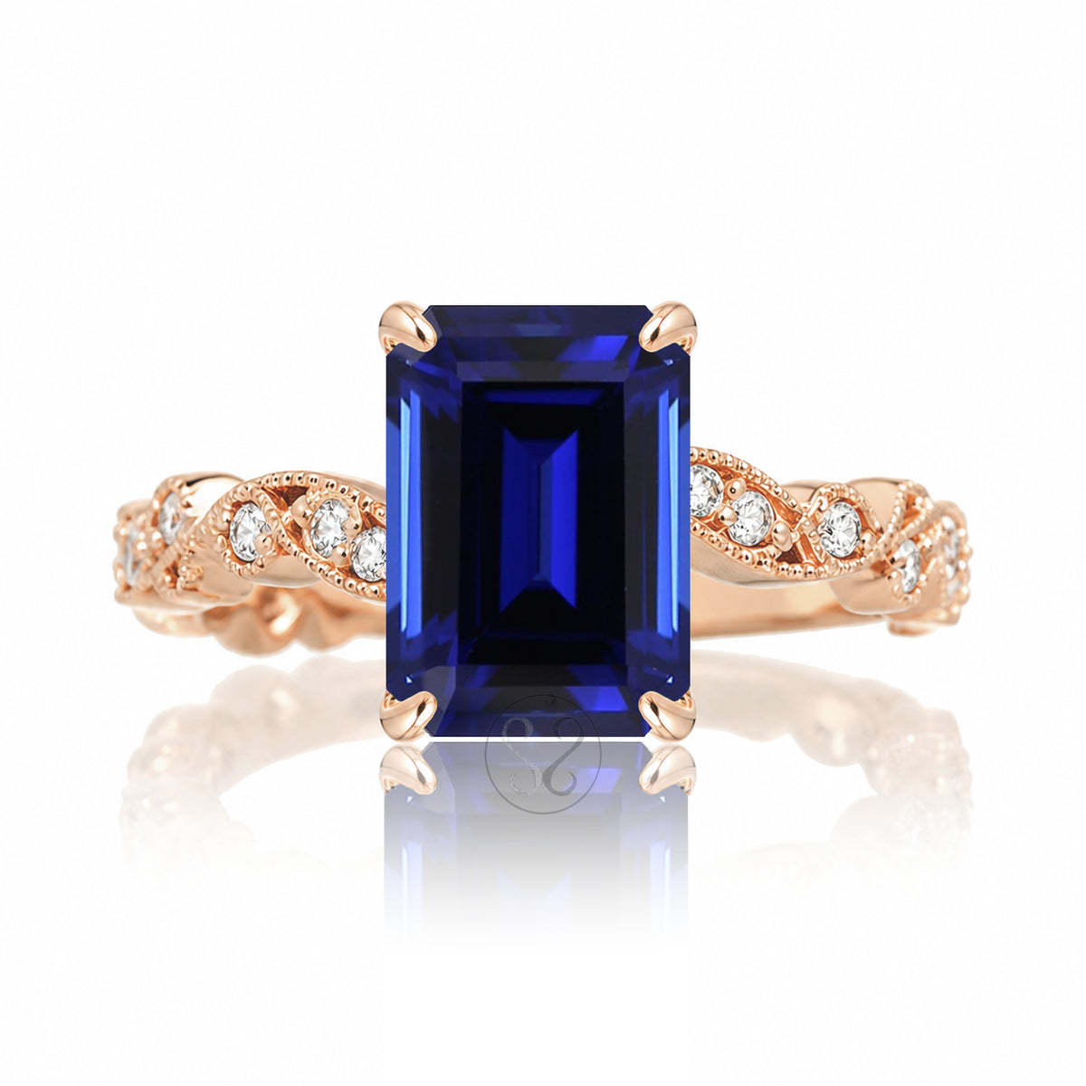 The Elara Emerald Cut Blue Sapphire Ring