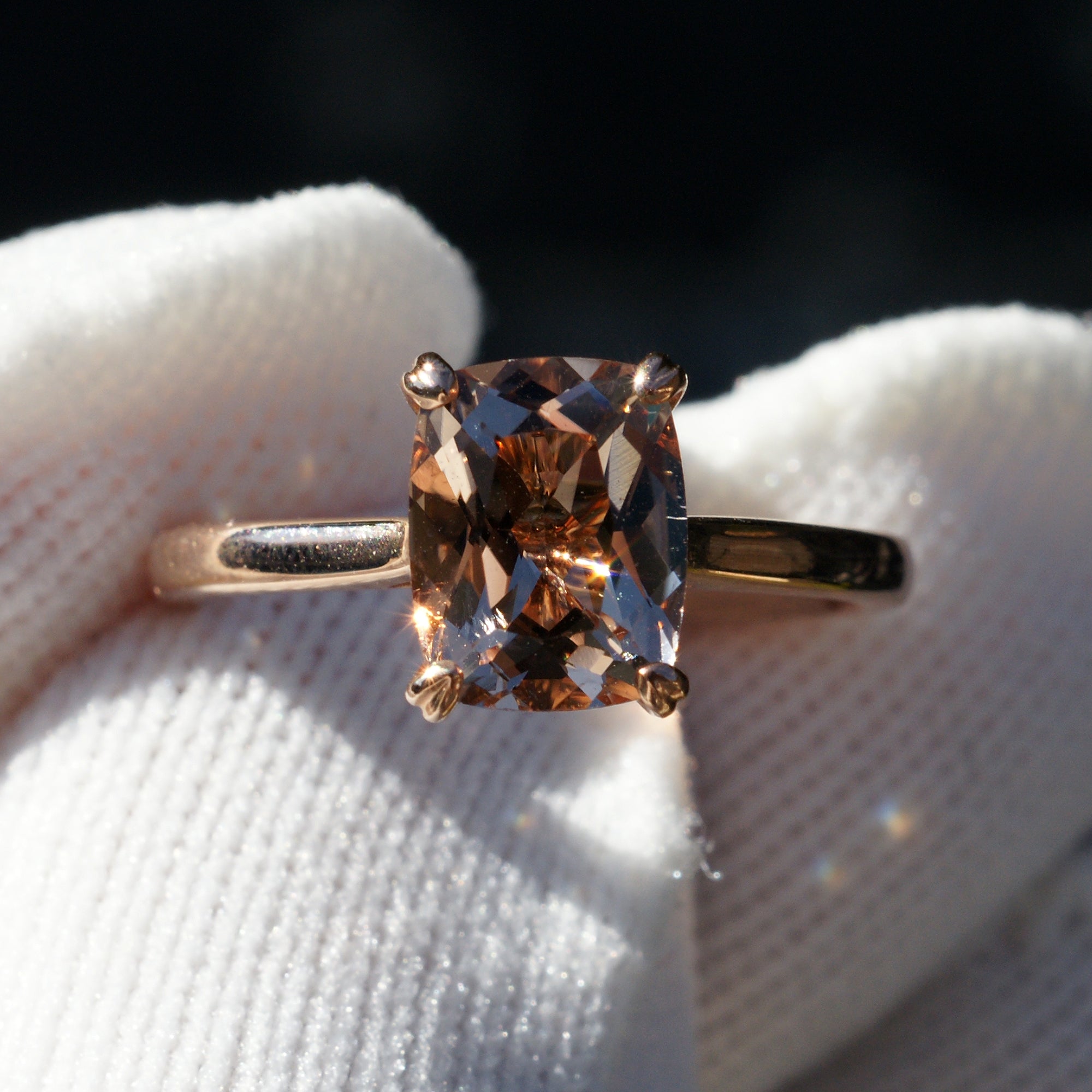The Emily Cushion Morganite Ring 9x7mm 14k Rose Gold