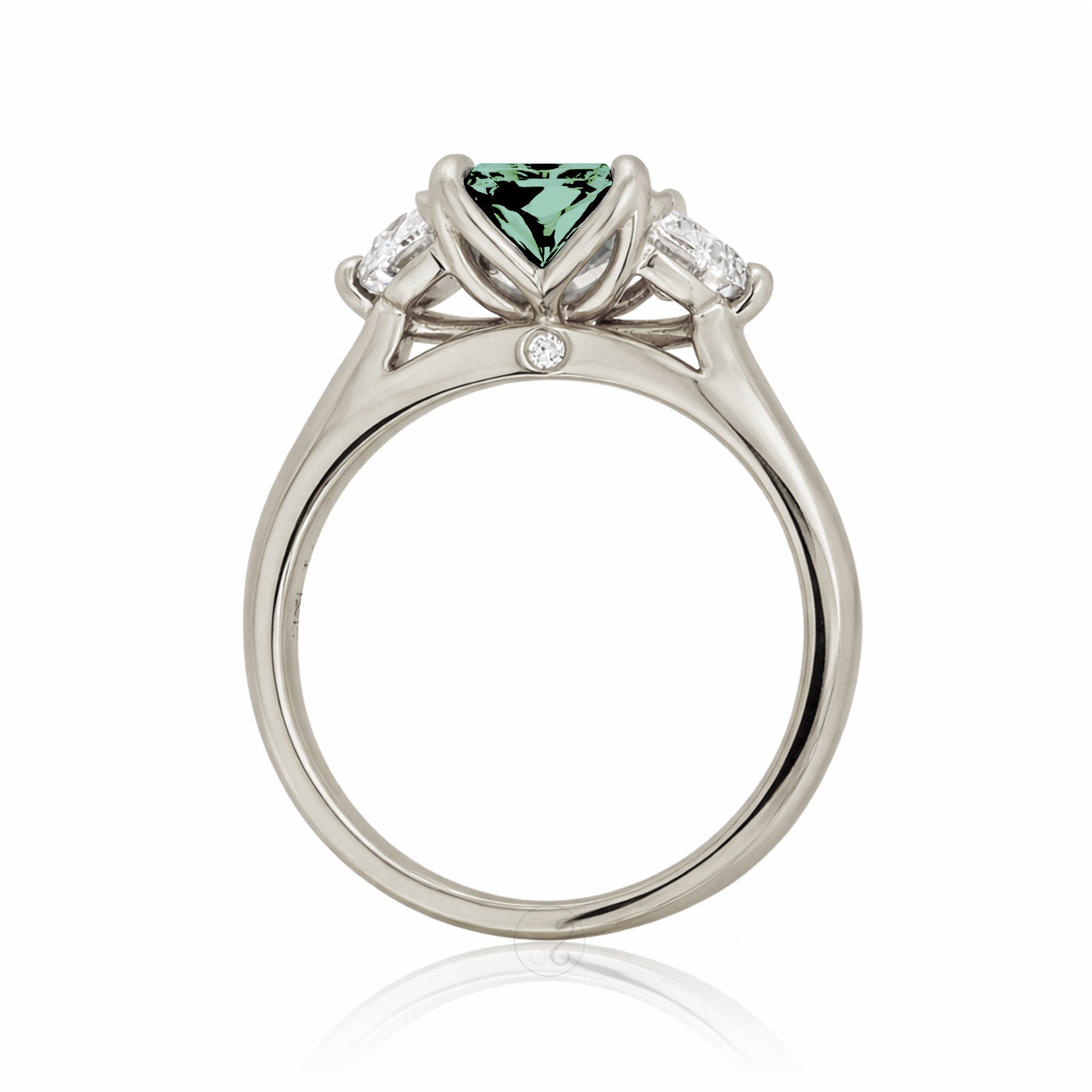 Past present future green sapphire  half moon diamond engagement ring white gold