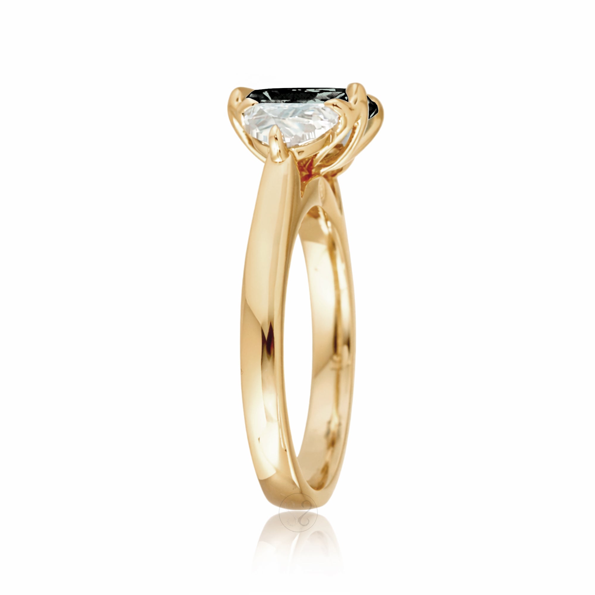 Past present future green sapphire  half moon diamond engagement ring yellow gold