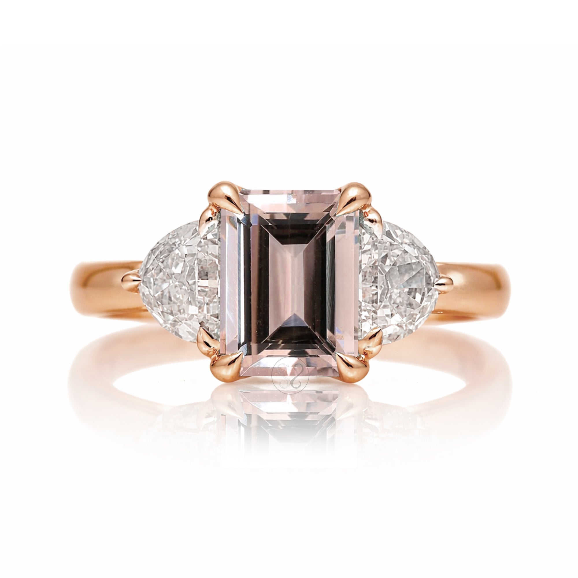 Past present future morganite  half moon diamond engagement ring rose gold