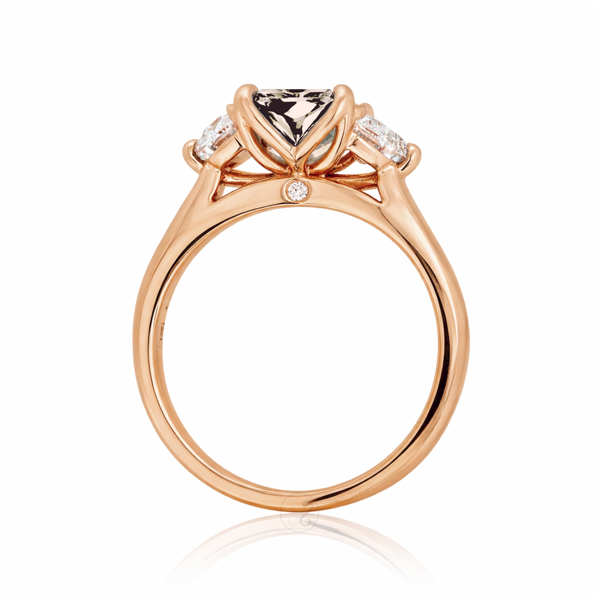 Past present future morganite  half moon diamond engagement ring rose gold