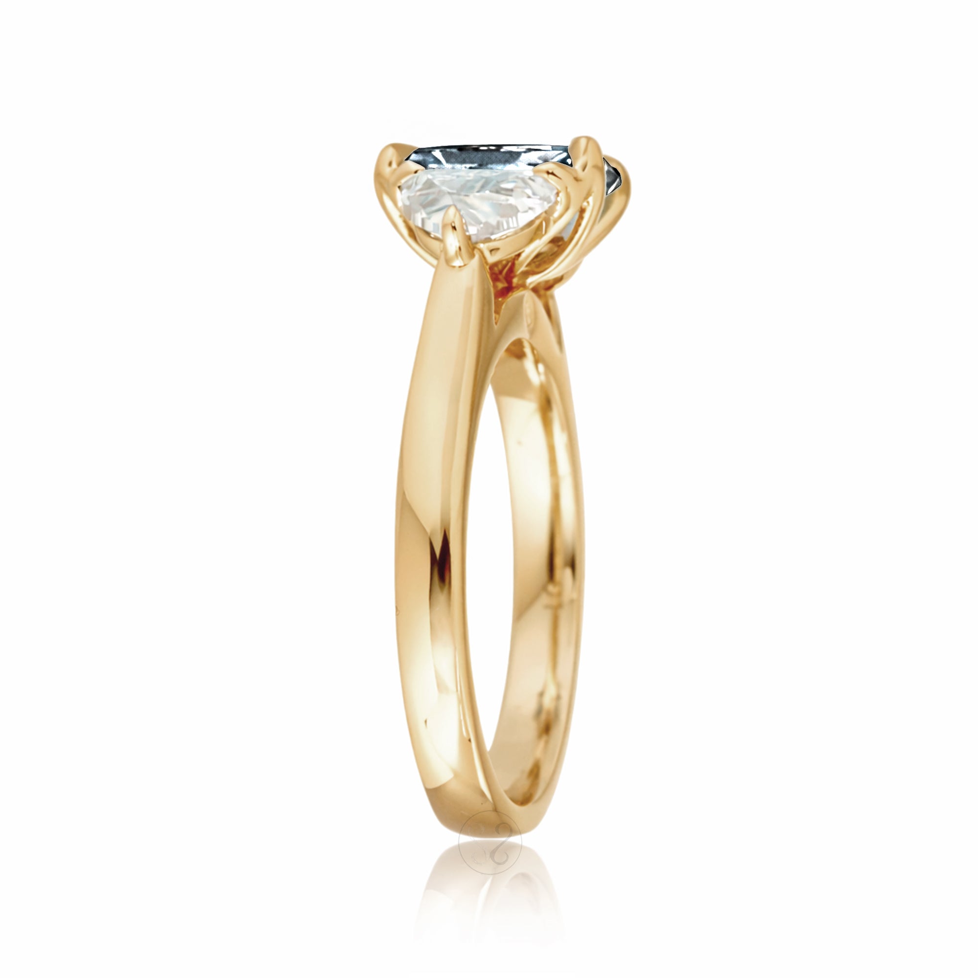 Past present future diamond half moon step cut aquamarine engagement ring yellow gold