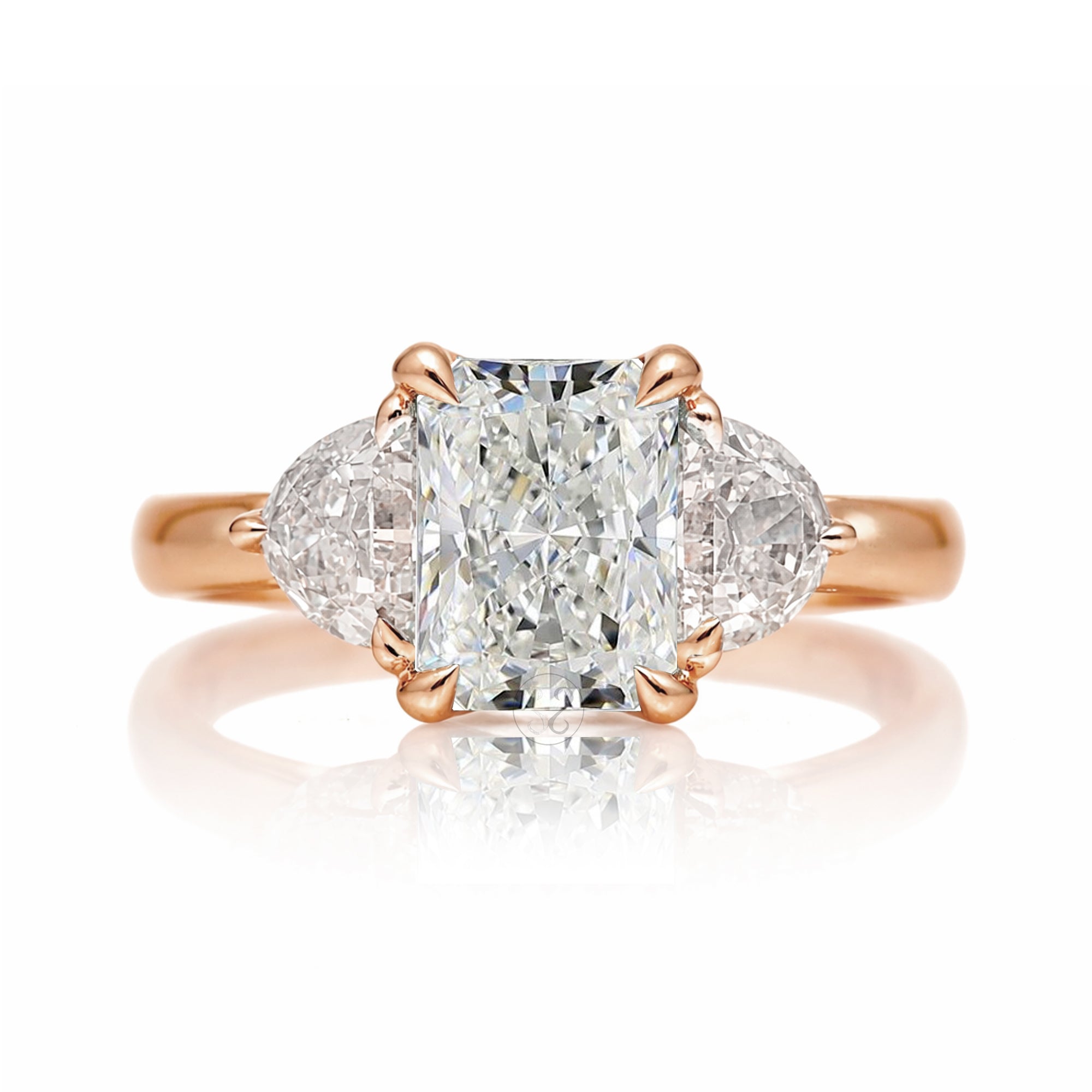 Past present future diamond half moon radiant cut engagement ring rose gold