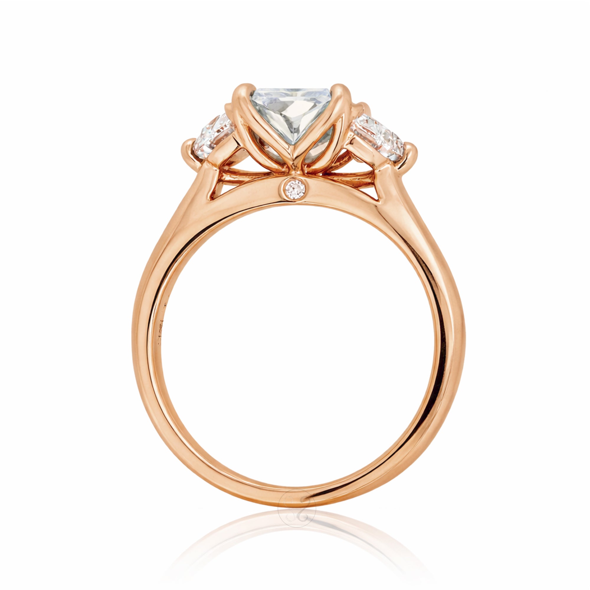 Past present future diamond half moon radiant cut engagement ring rose gold