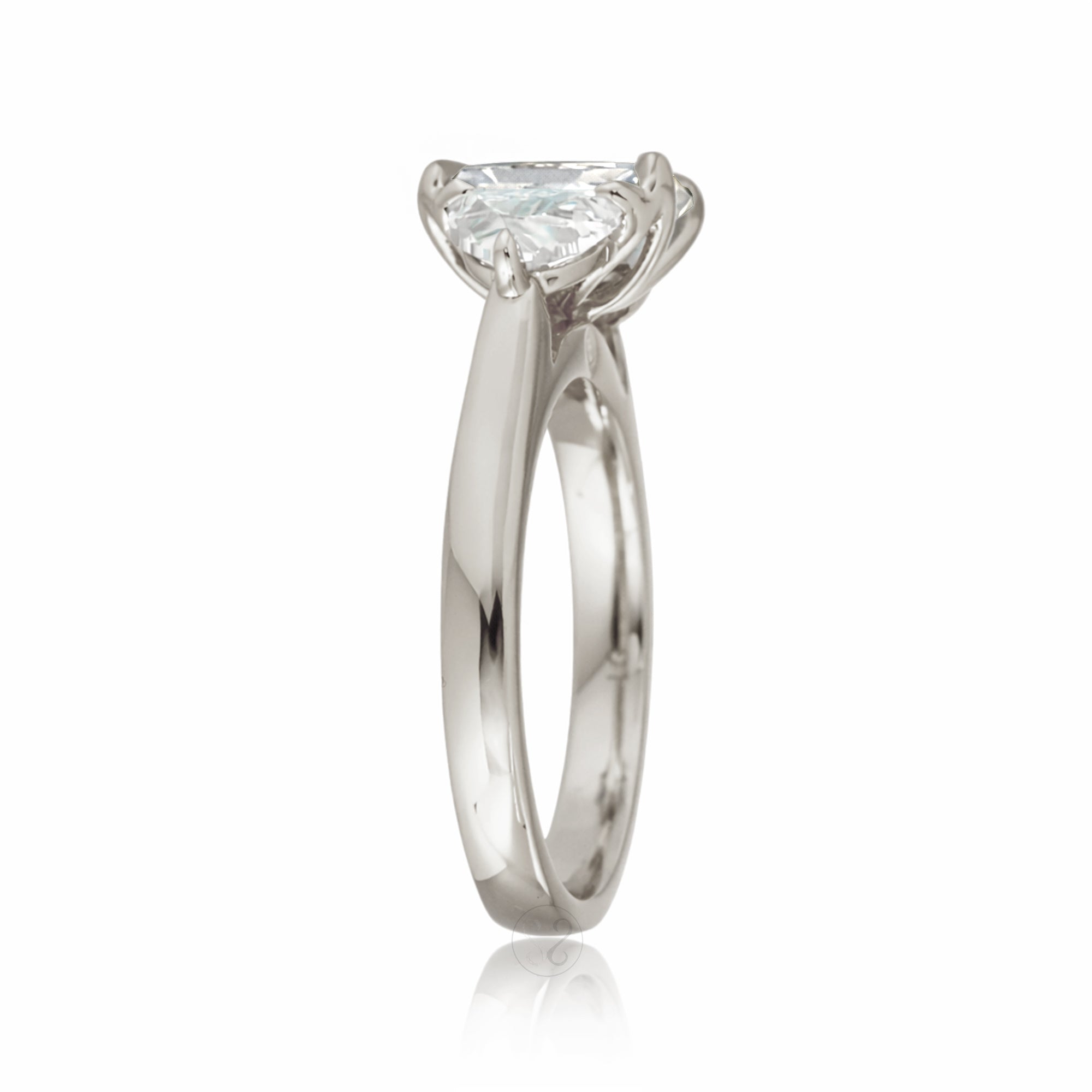 Past present future diamond half moon radiant cut engagement ring white gold