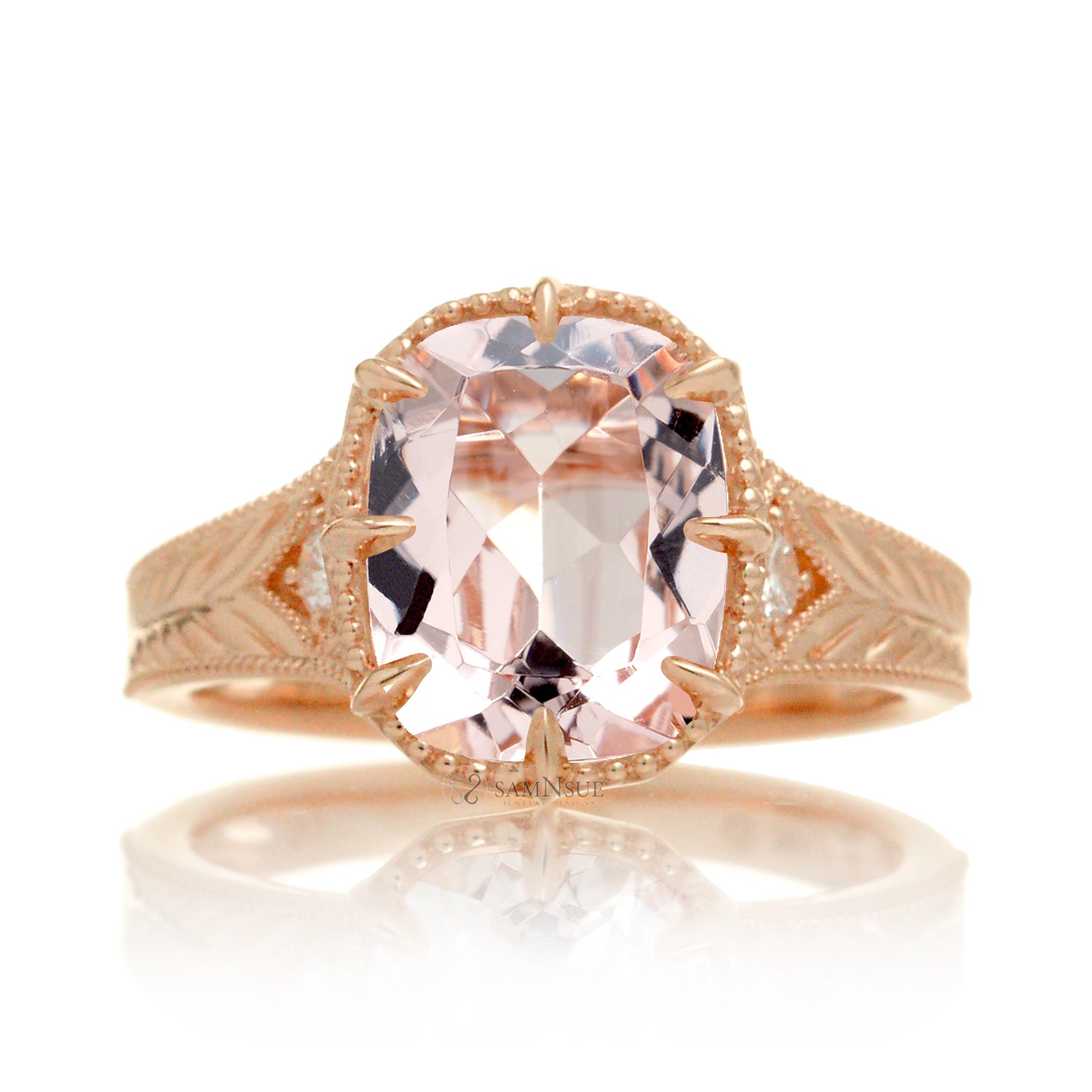 Vintage style cushion morganite ring Taylor Swift inspired rose gold