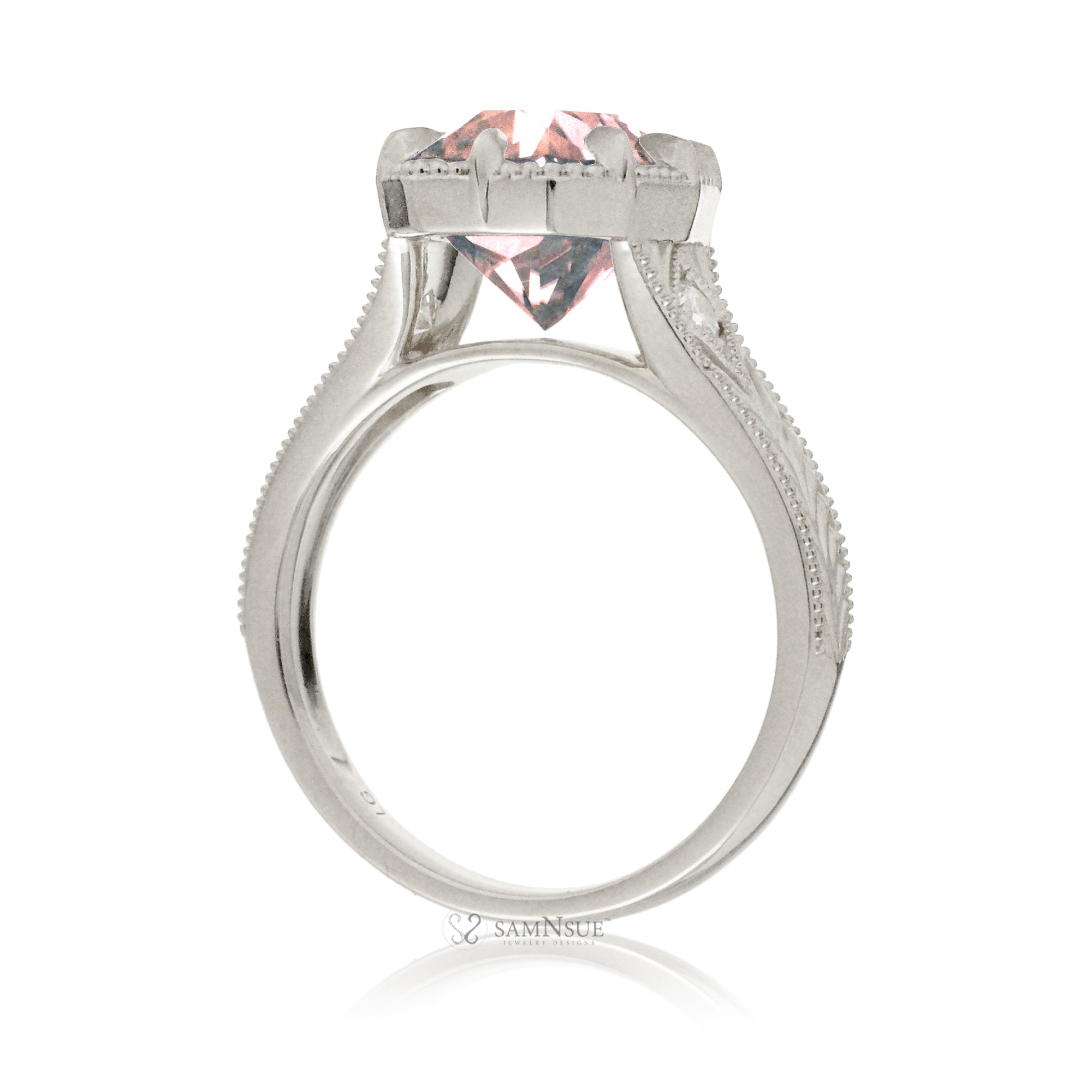 Vintage style cushion morganite ring Taylor Swift inspired white gold