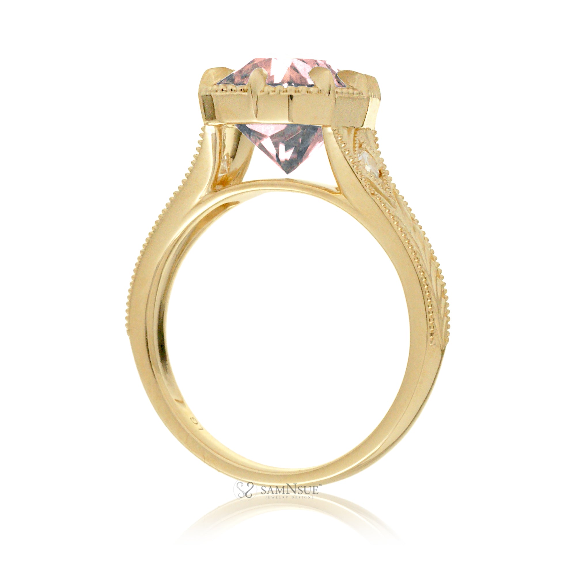 Vintage style cushion morganite ring Taylor Swift inspired yellow gold