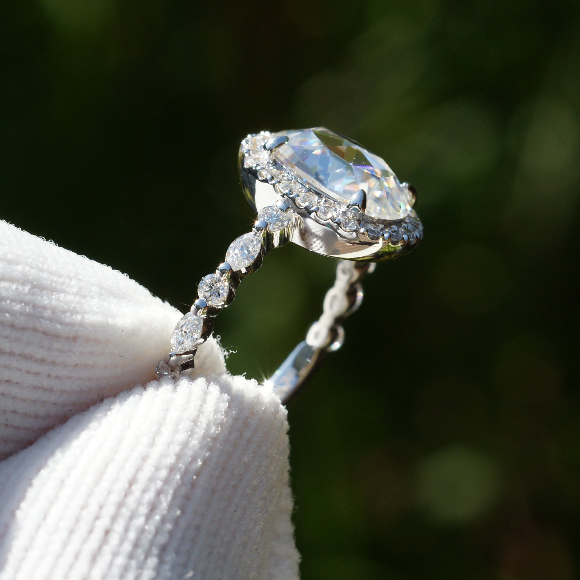 The Nora Oval Moissanite Ring 18k White Gold 9x7mm