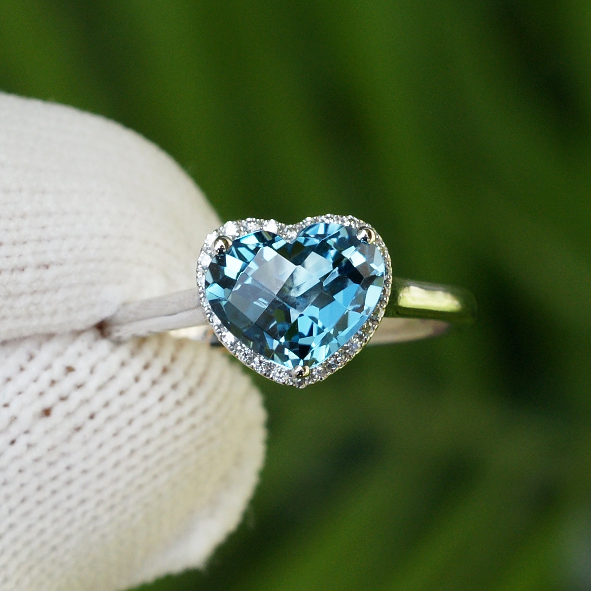 The Ophelia Heart Topaz Halo Ring (7x9mm)