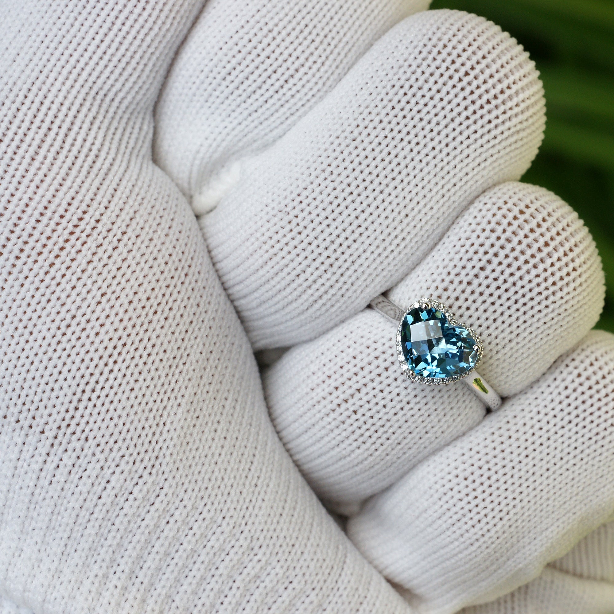 The Ophelia Heart Topaz Halo Ring (7x9mm)