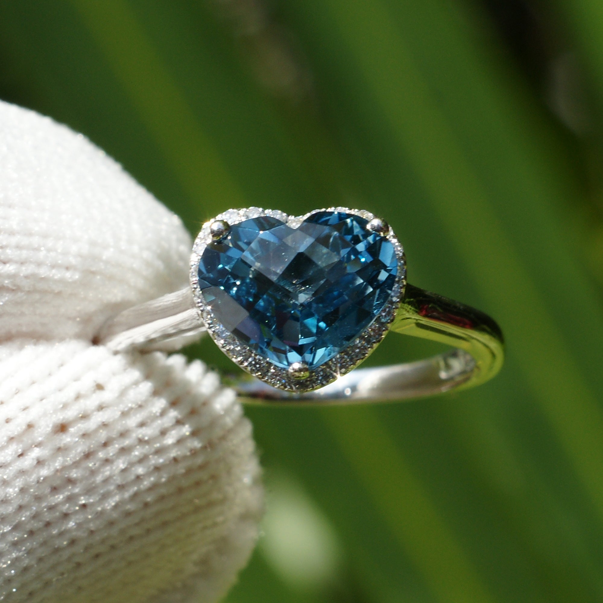 The Ophelia Heart Topaz Halo Ring (7x9mm)