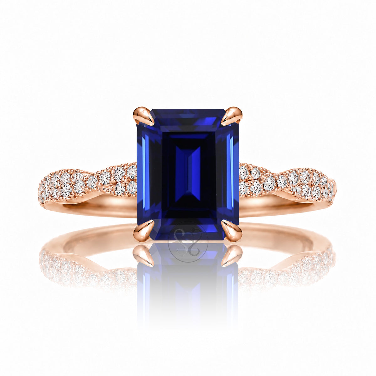 The Seraphina Emerald Cut Blue Sapphire Ring