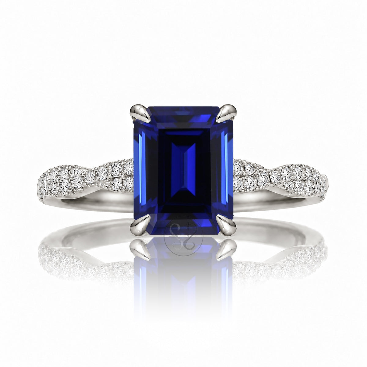 The Seraphina Emerald Cut Blue Sapphire Ring