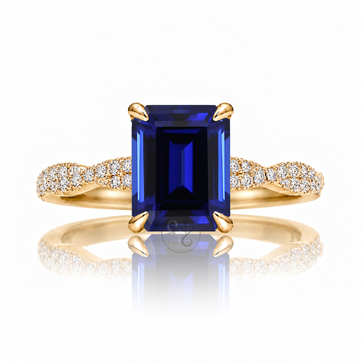 The Seraphina Emerald Cut Blue Sapphire Ring