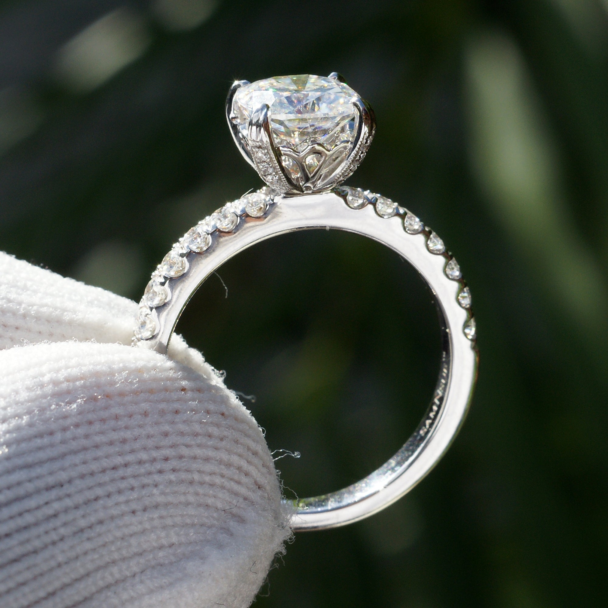 The Leila Solitaire Cushion Moissanite & Diamond Wedding Set