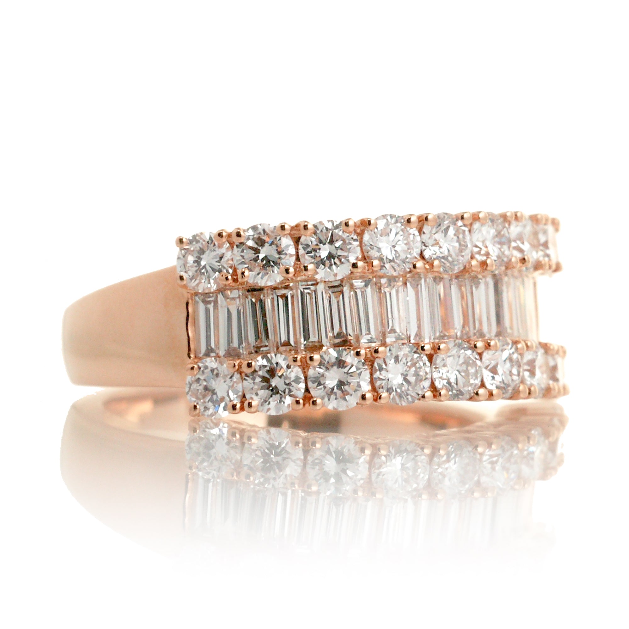 Three Rows Diamond Baguette Wedding Anniversary Band Rose gold