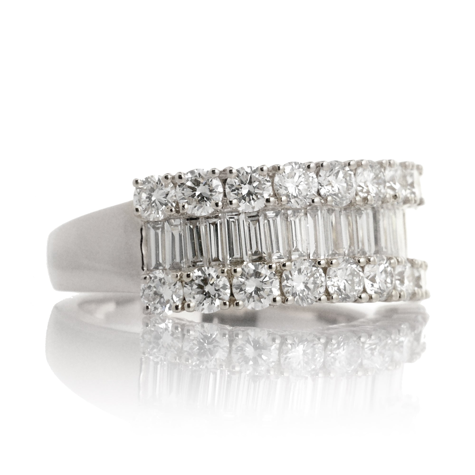 Three Rows Diamond Baguette Wedding Anniversary Band White gold
