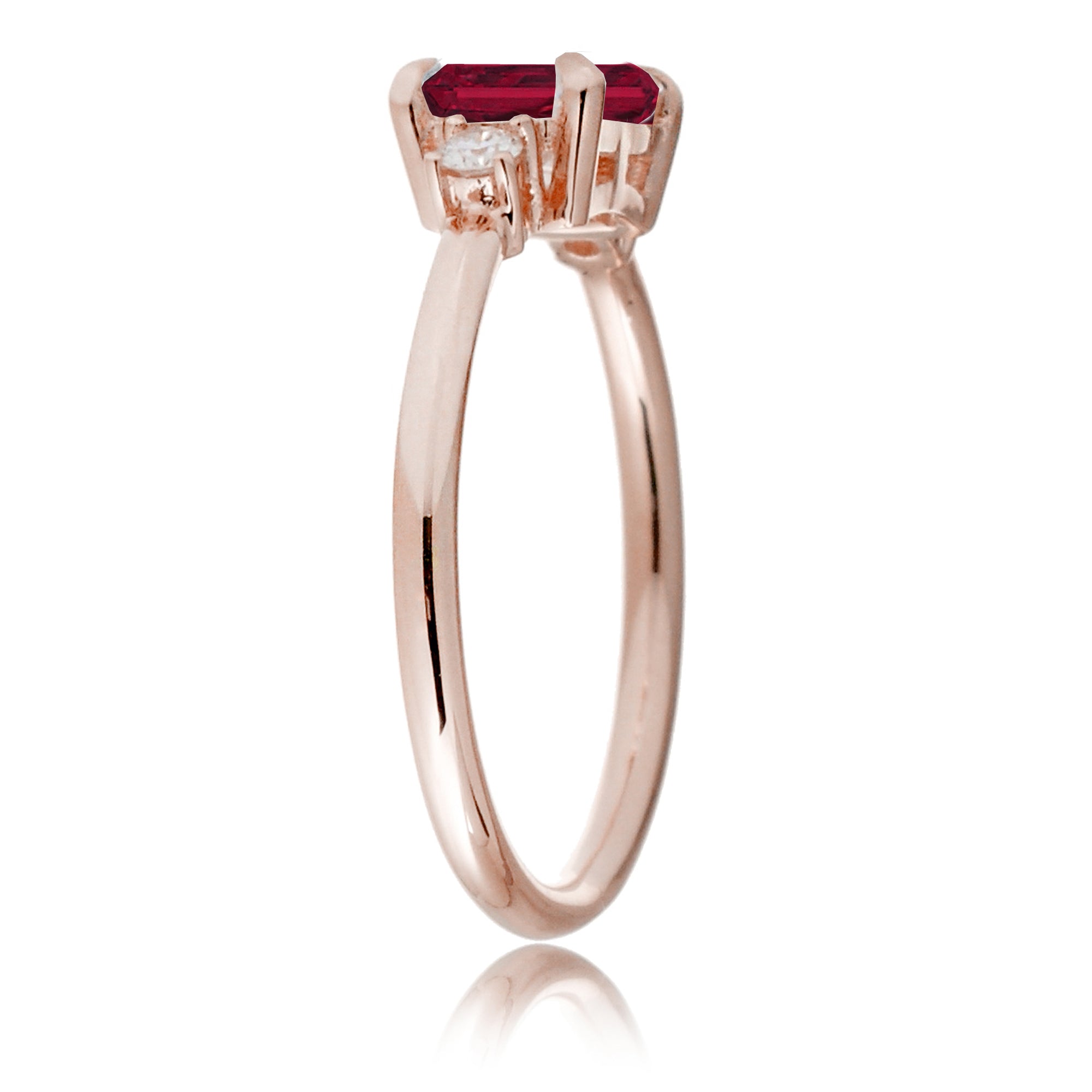 Ruby three stone ring east west the Lena rose gold